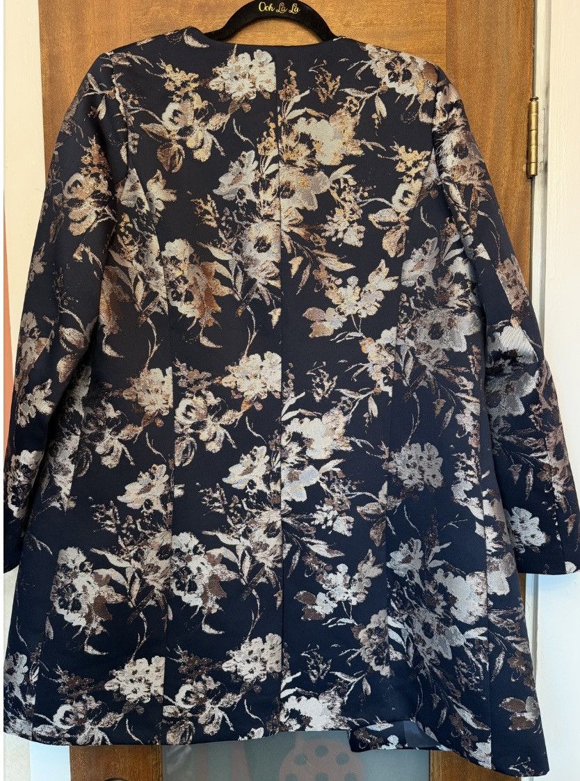 Other Helene Berman Navy Floral Gold Metallic Accent Open Jacket M Size M / US 6-8 / IT 42-44 - 7 Thumbnail