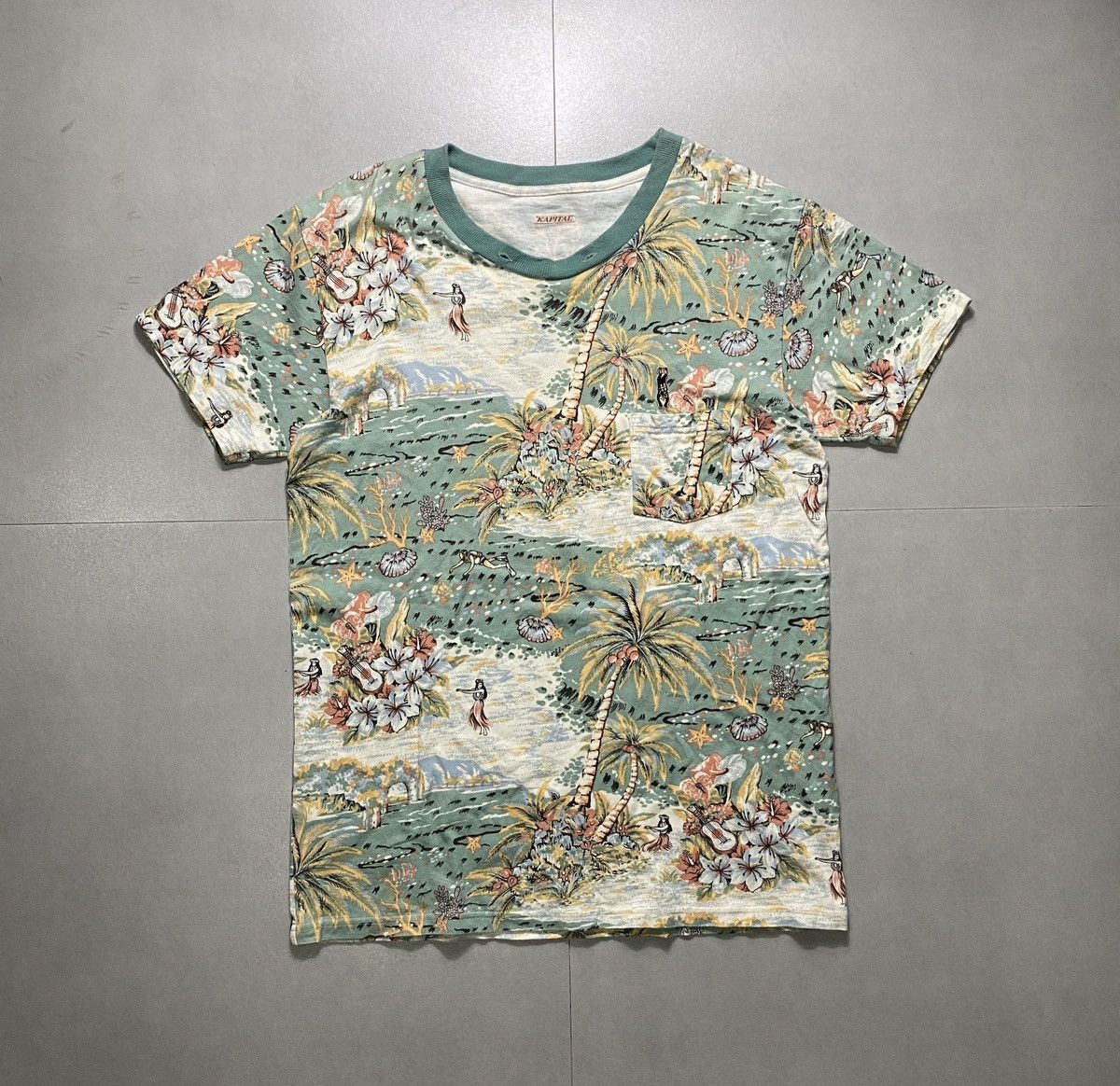 image of Kapital - Aloha Hawaii Pocket Tshirt in Green, Men's (Size Large)