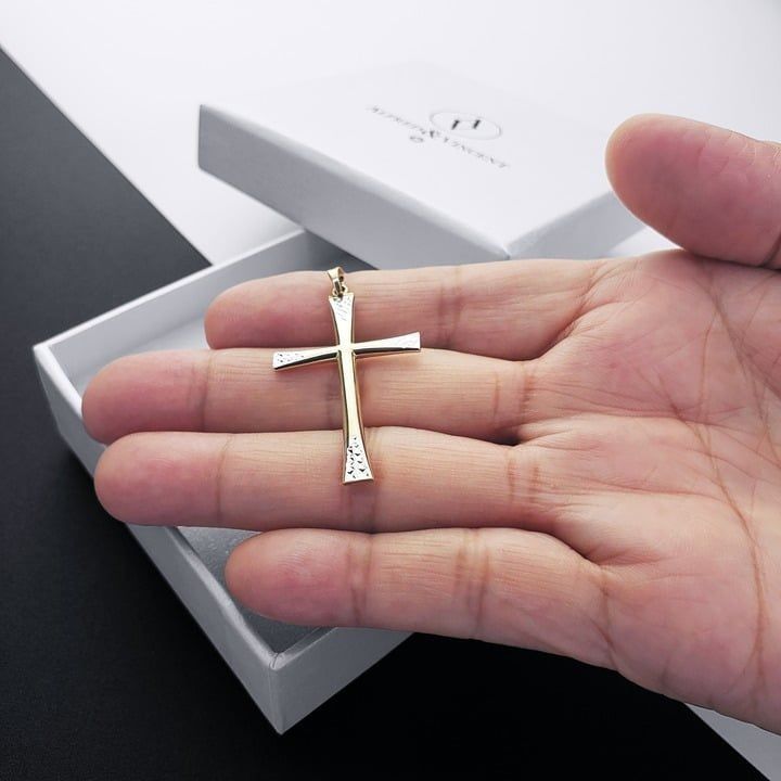 Other Flared Crucifix Cross 2-tone 14k Yellow & White Gold Pendant Size ONE SIZE - 3 Thumbnail