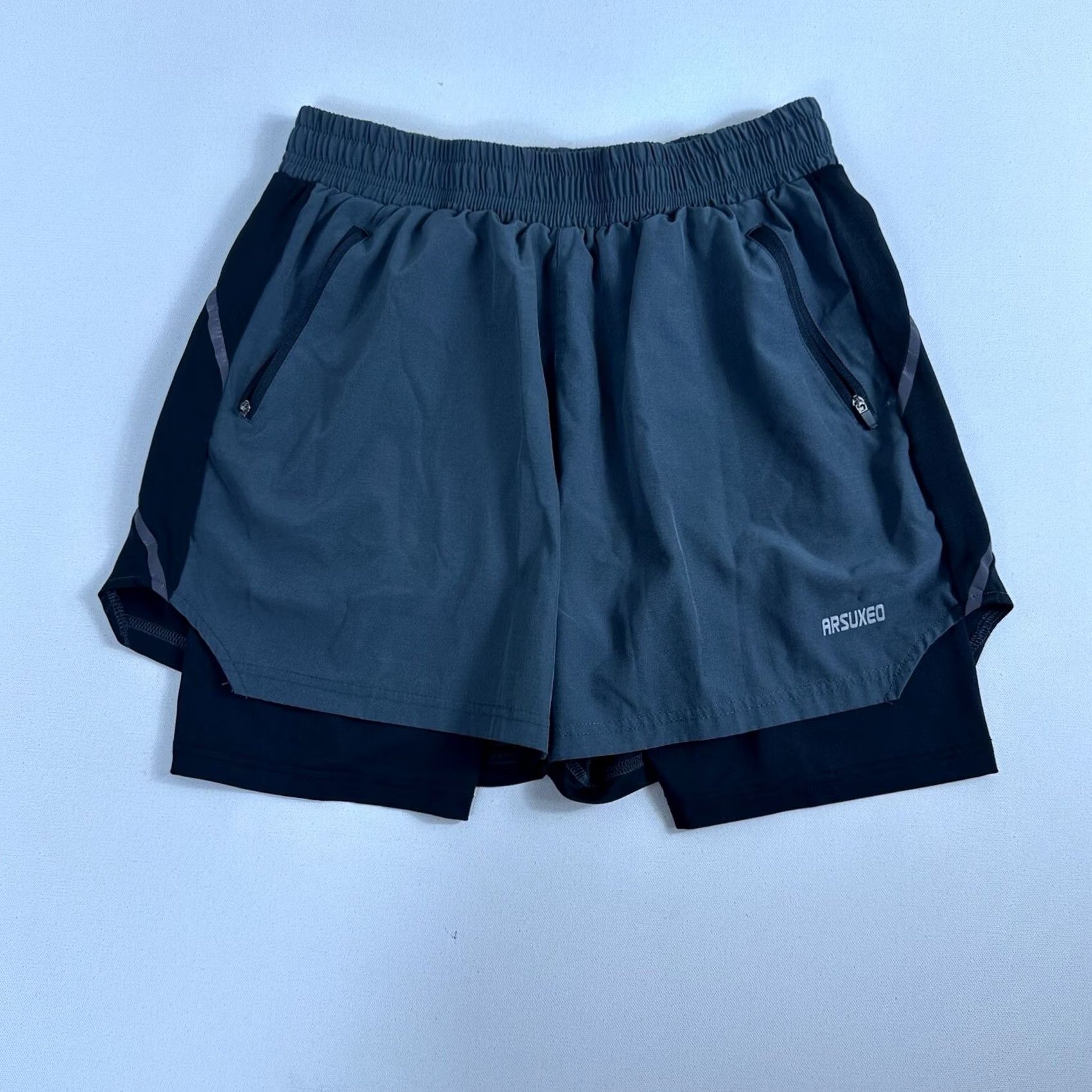 Vintage Arsuxeo Lined Cycling Training Shorts Mens Large Gray Activewear Gym Size US 33 - 2 Thumbnail
