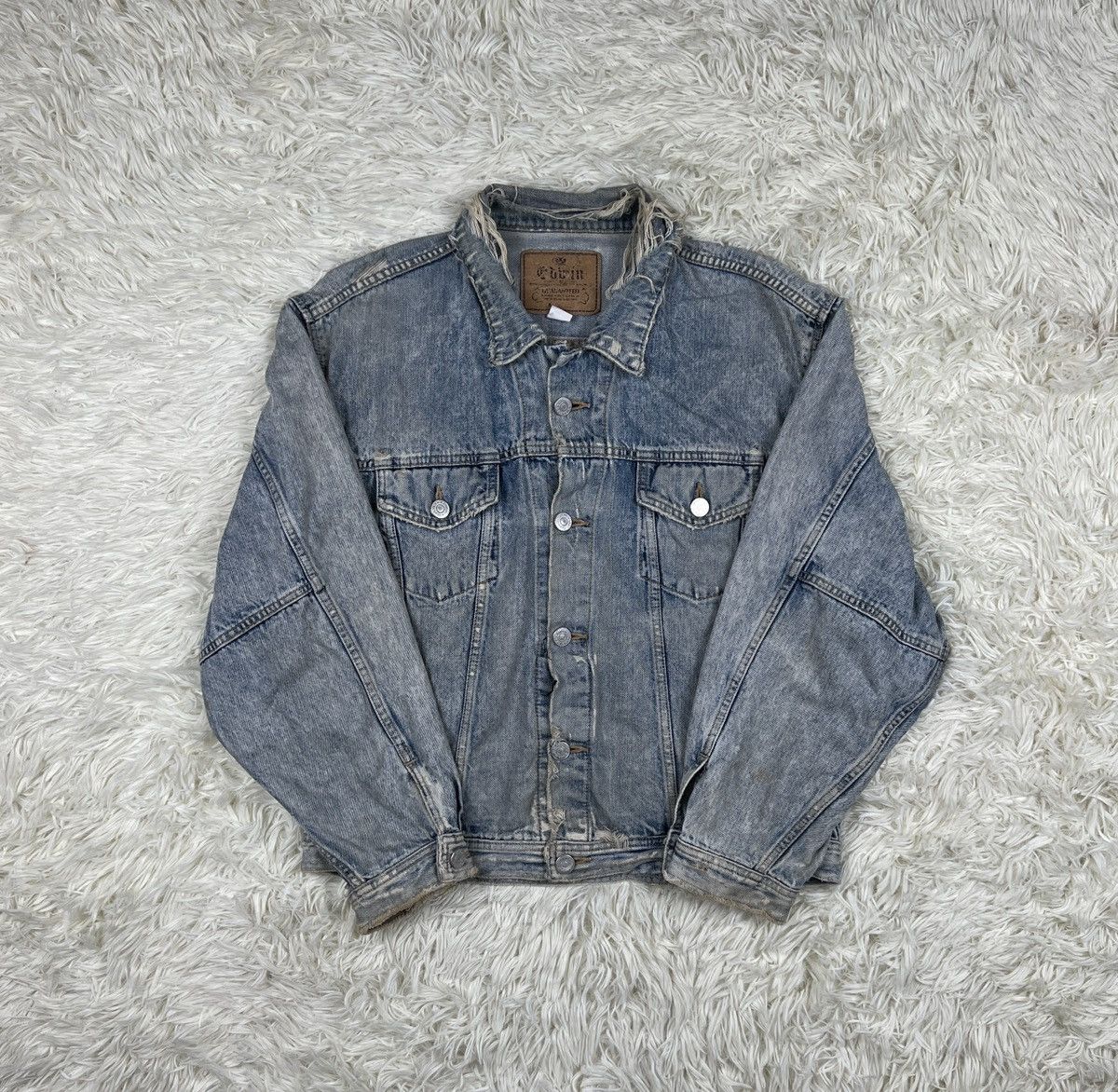 image of Vintage Edwin Faded Distressed Denim Jacket, Men's (Size Large)