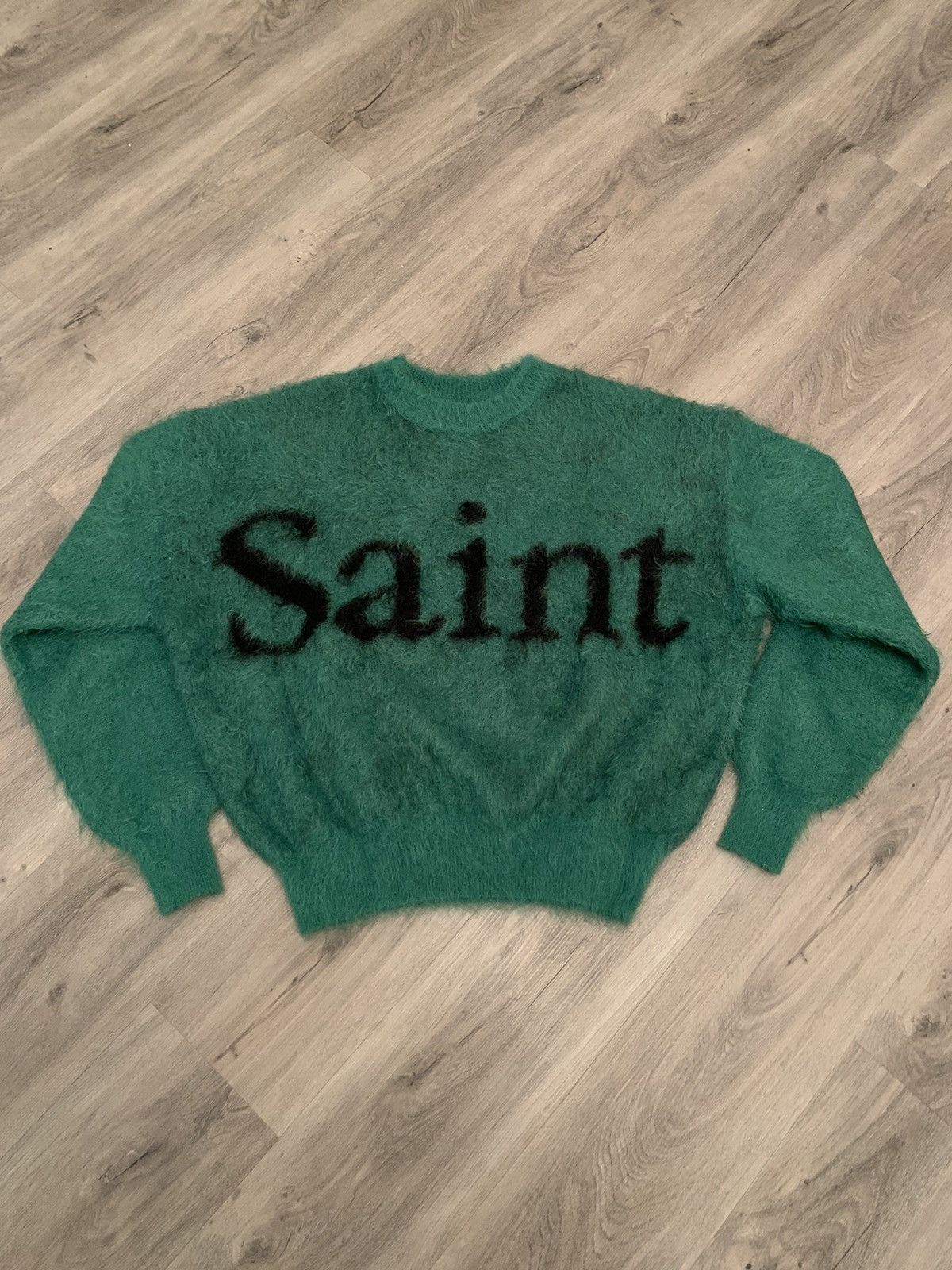 image of Saint Michaels Mohair Green “Saint” Crew Sweater, Men's (Size Medium)