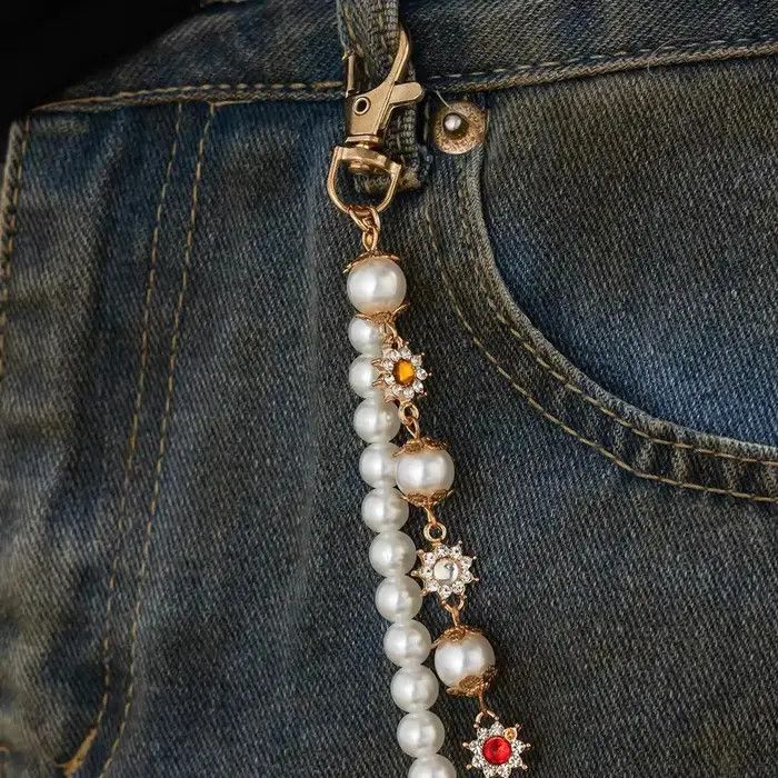 Jewelry Imitation Pearl Rhinestone Flower Jeans Chain Waist Chain Size ONE SIZE - 3 Thumbnail