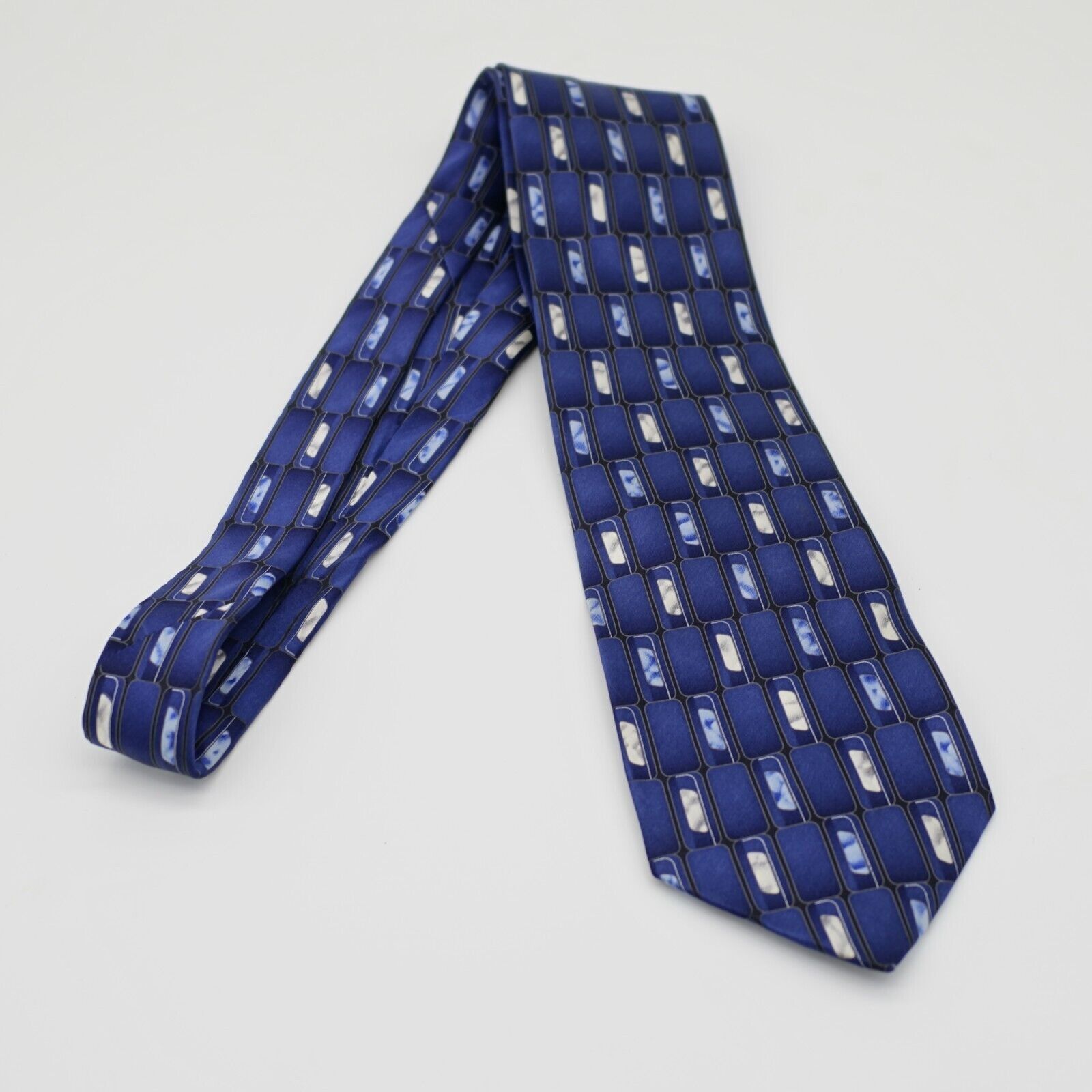 Stafford Stafford Blue Print Geometric Abstract Wide Silk Tie Size ONE SIZE - 6 Thumbnail