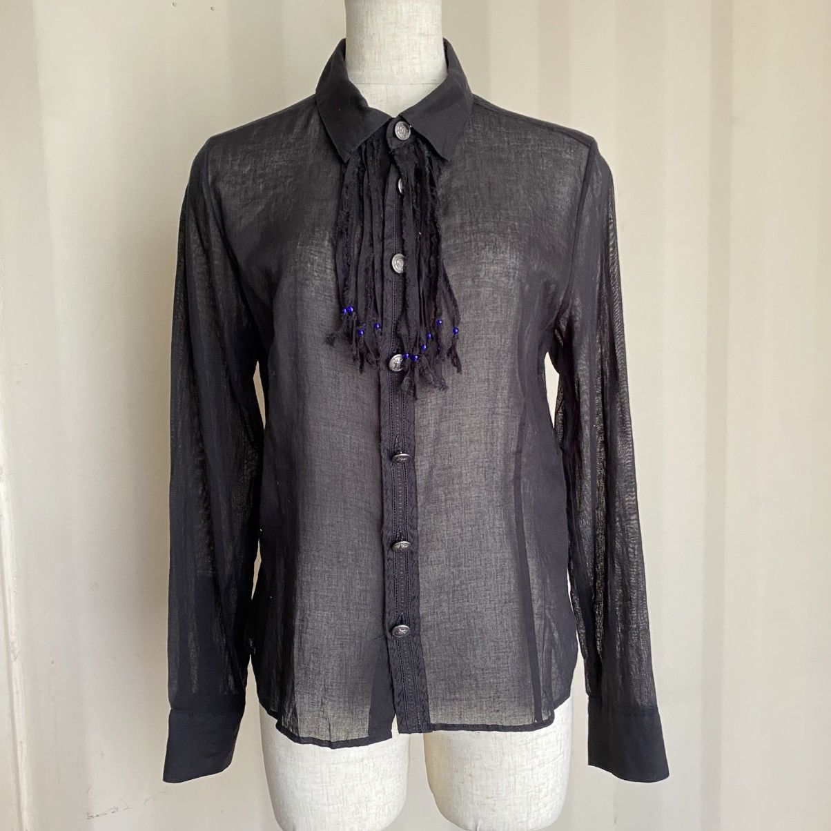 Sunao Kuwahara Sunao Kuwahara Sheer Black Fringed Blouse Size M / US 6-8 / IT 42-44 - 2 Thumbnail