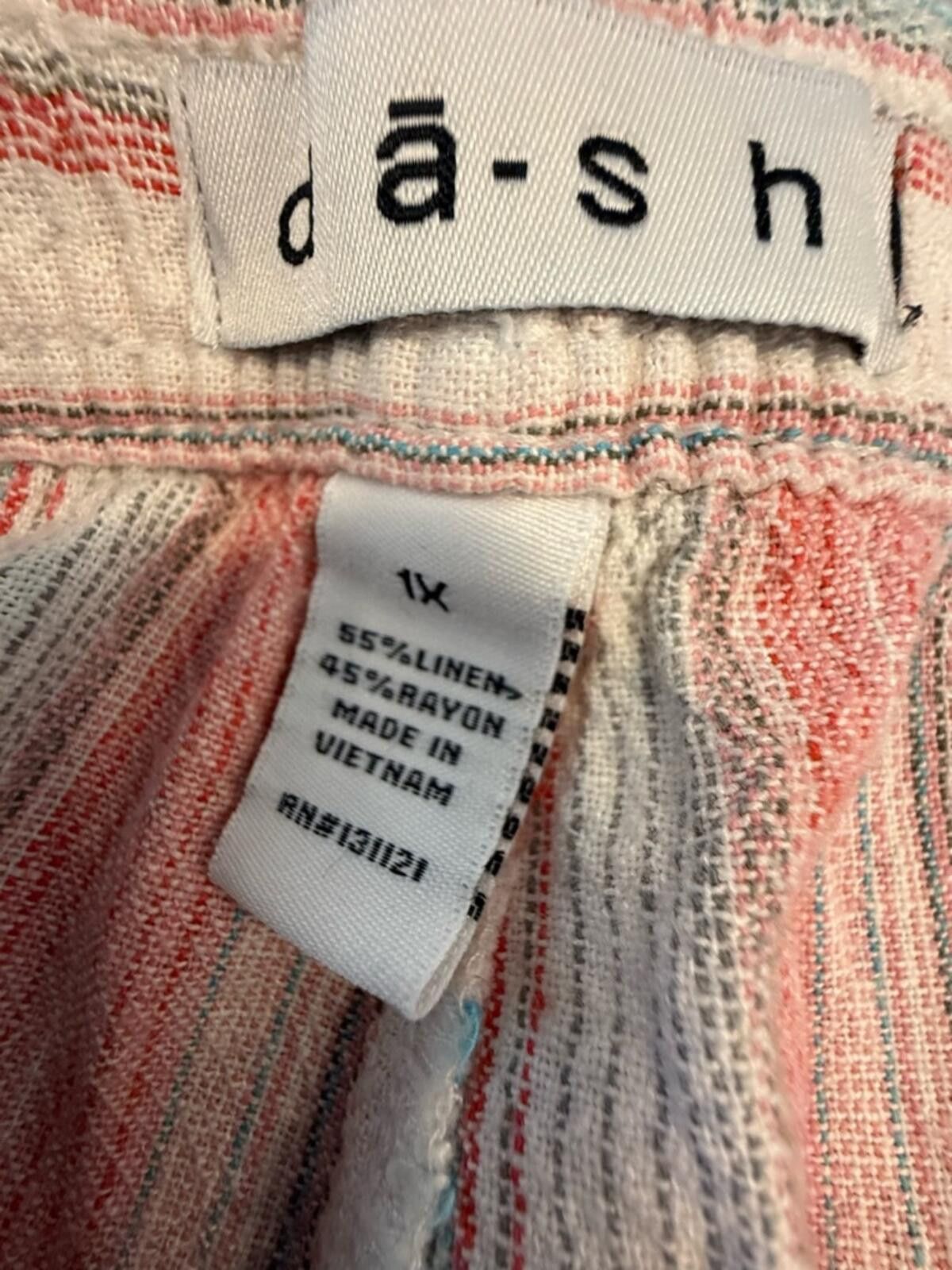 Death Before Dishonor Dash pink stripe linen elastic drawstring shorts plus SZ 1X Size 40" / US 18 - 3 Thumbnail