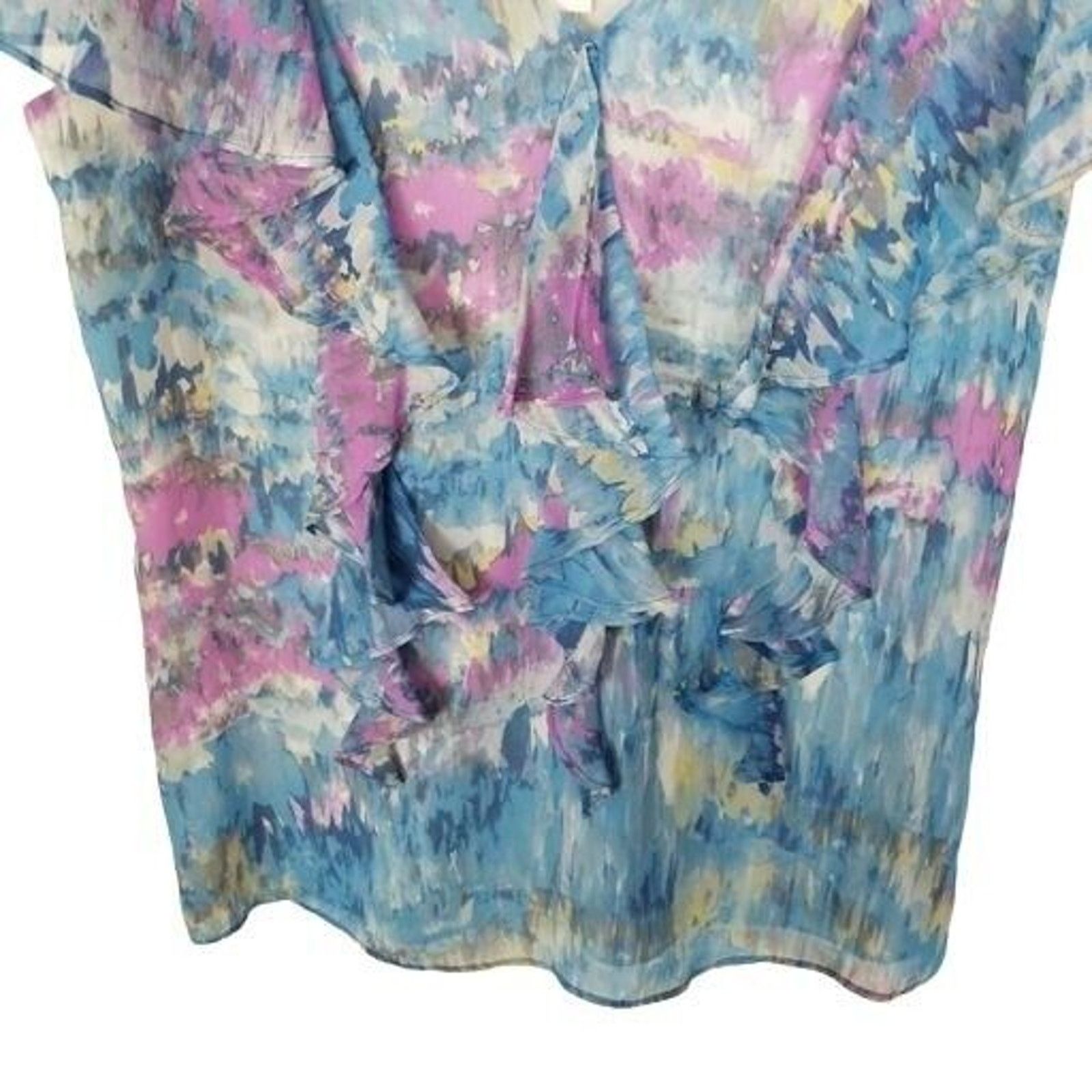 Banana Republic Banana Republic Womens Silk Ruffle Blouse S Watercolor Size S / US 4 / IT 40 - 2 Thumbnail