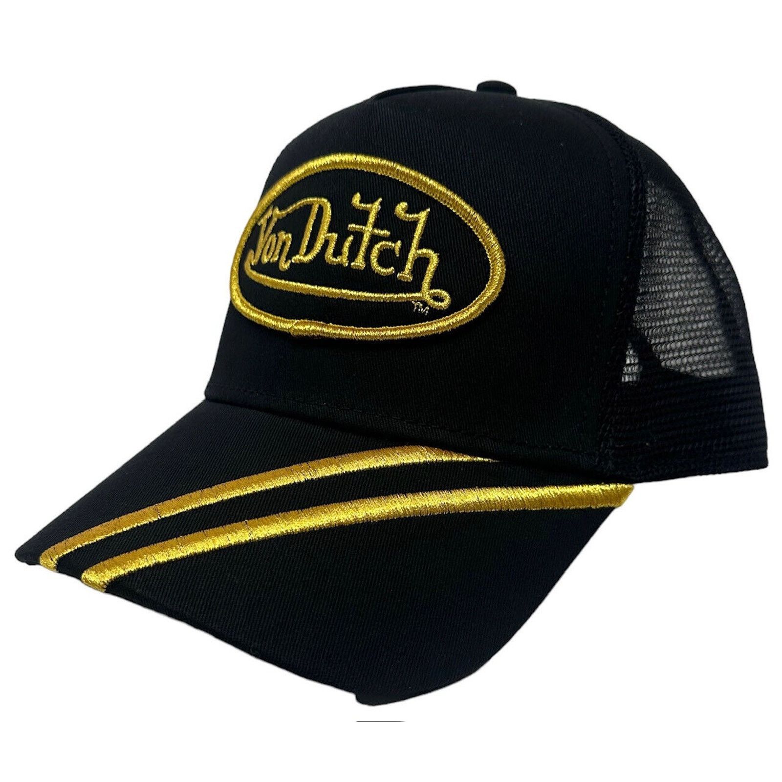 Von Dutch Von Dutch Trucker Hat Racing Inspired Black & Gold Cap Size ONE SIZE - 1 Thumbnail
