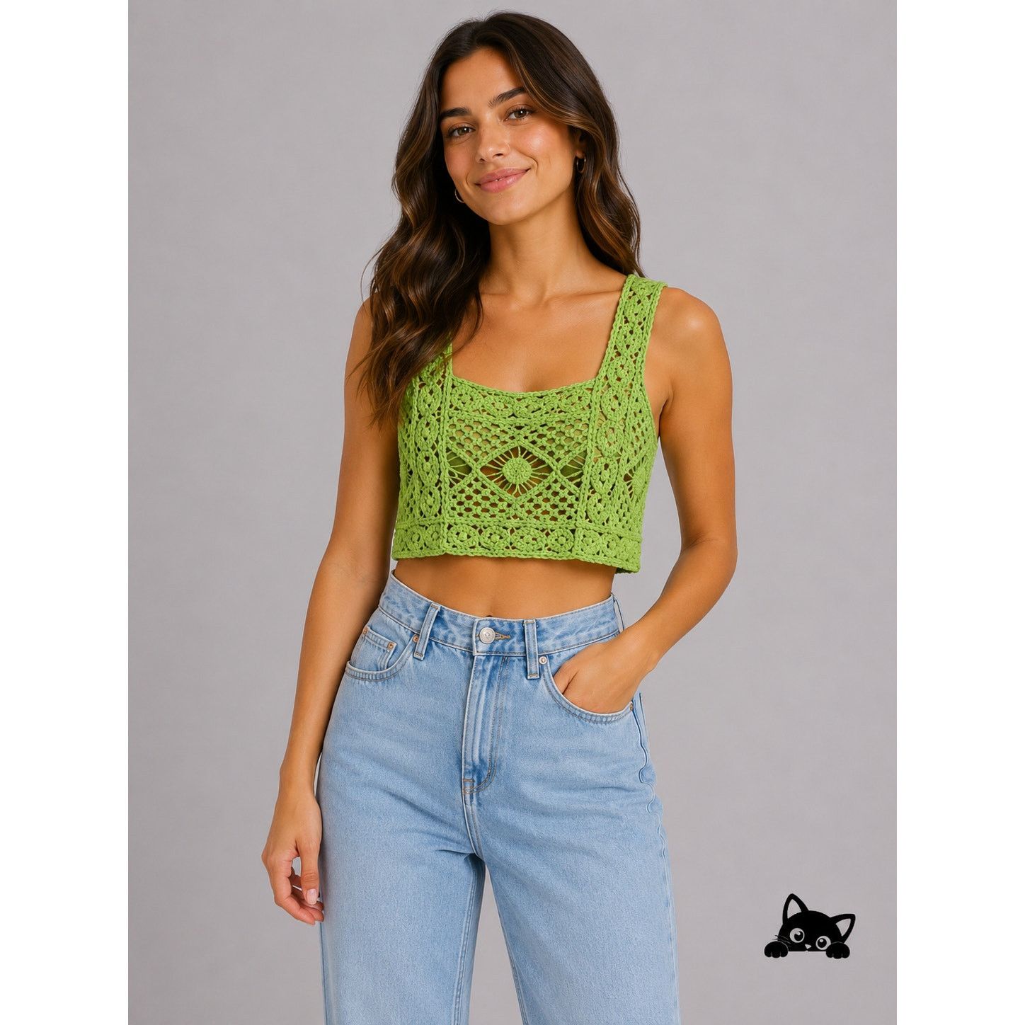 Zara NWT Zara Lime Green Square Neck Crochet Crop Tank Top Small Size S / US 4 / IT 40 - 2 Thumbnail