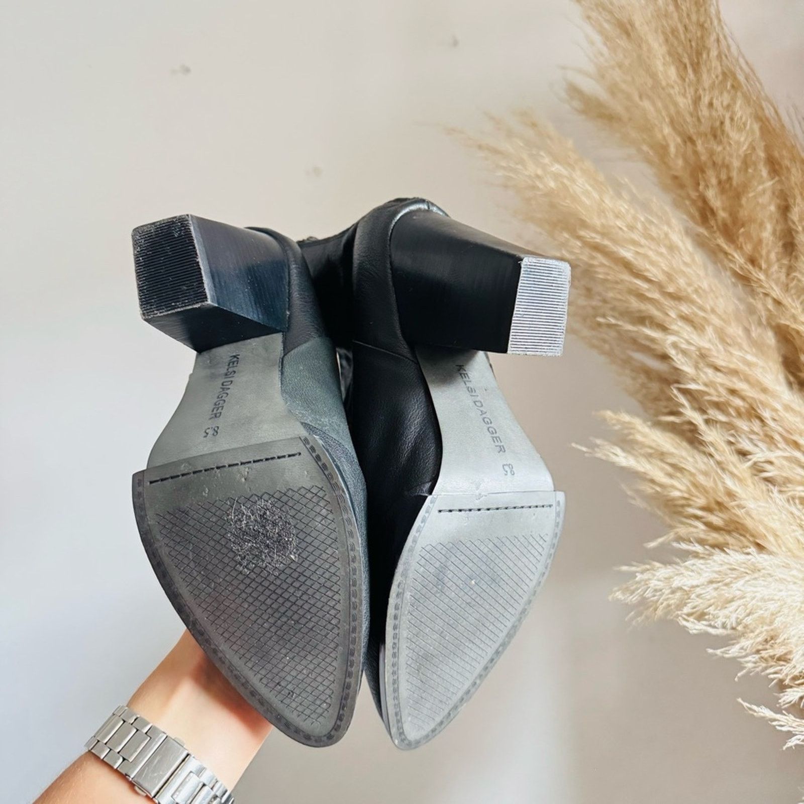 Anthropologie KELSI DAGGER Black Leather Chunky Heel $195 Ankle Short Boot Size US 8.5 / IT 38.5 - 3 Thumbnail