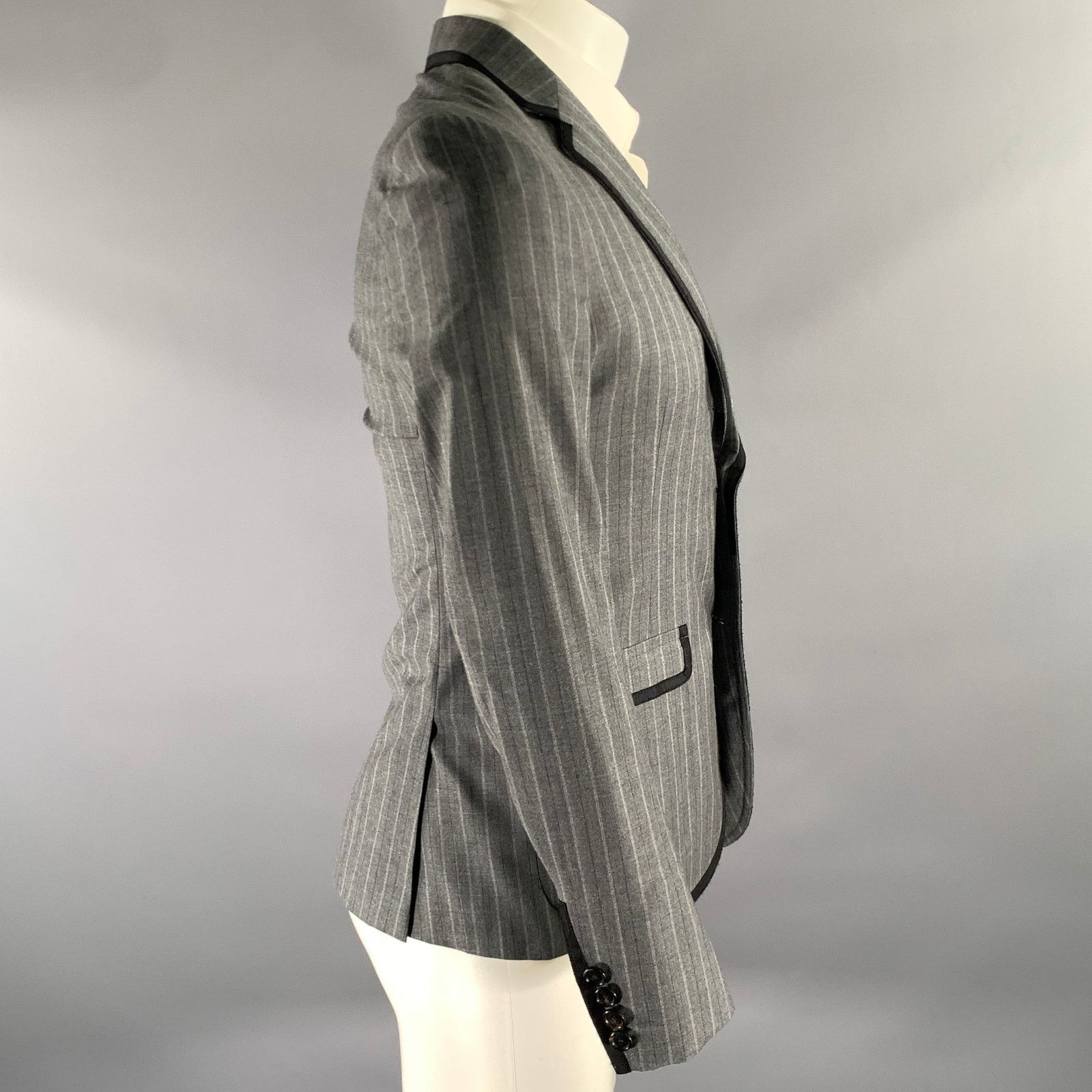 Band Of Outsiders BAND OF OUTSIDERS 36 Grey Black Pinstripe Wool Sport Coat Size 36R - 3 Thumbnail