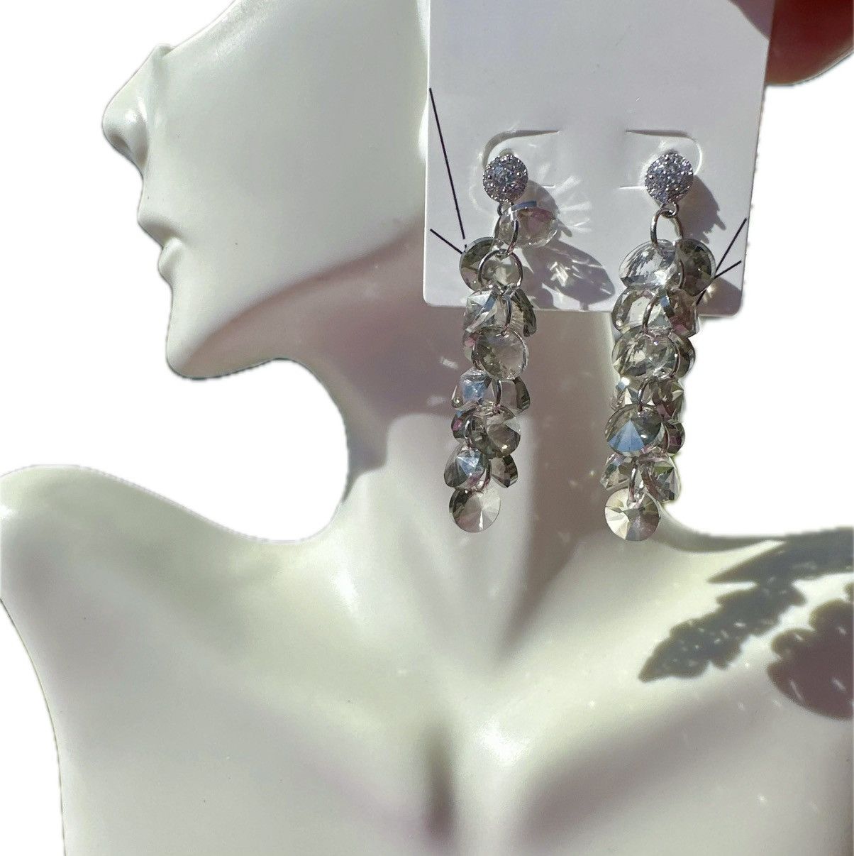 Designer Aldo silver tone gray crystals Elegant Dangle Earrings tasse Size ONE SIZE - 1 Thumbnail