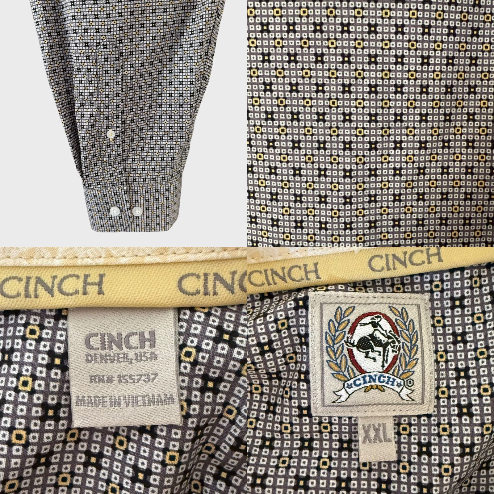 Vintage Cinch Shirt Geometric Button-Down Gray Men's XXL Long Sleeve Western Cowboy Button-Up 2XL Regular Cotton Blend Size US XXL / EU 58 / 5 - 8 Thumbnail
