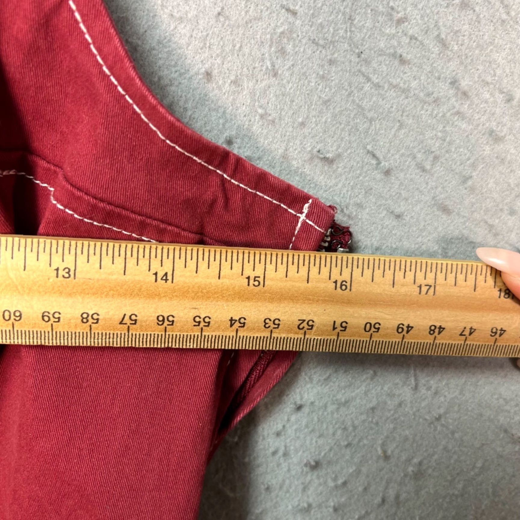 Vintage ModCloth Womens Medium Red Cotton Twill Wide-Leg Jumpsuit Tie Waist Sleeveless Size 32" / US 10 / IT 46 - 5 Thumbnail