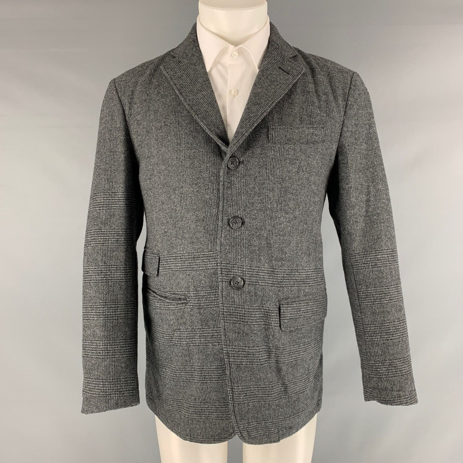 Size S Grey Black Glenplaid Wool Sport Coat