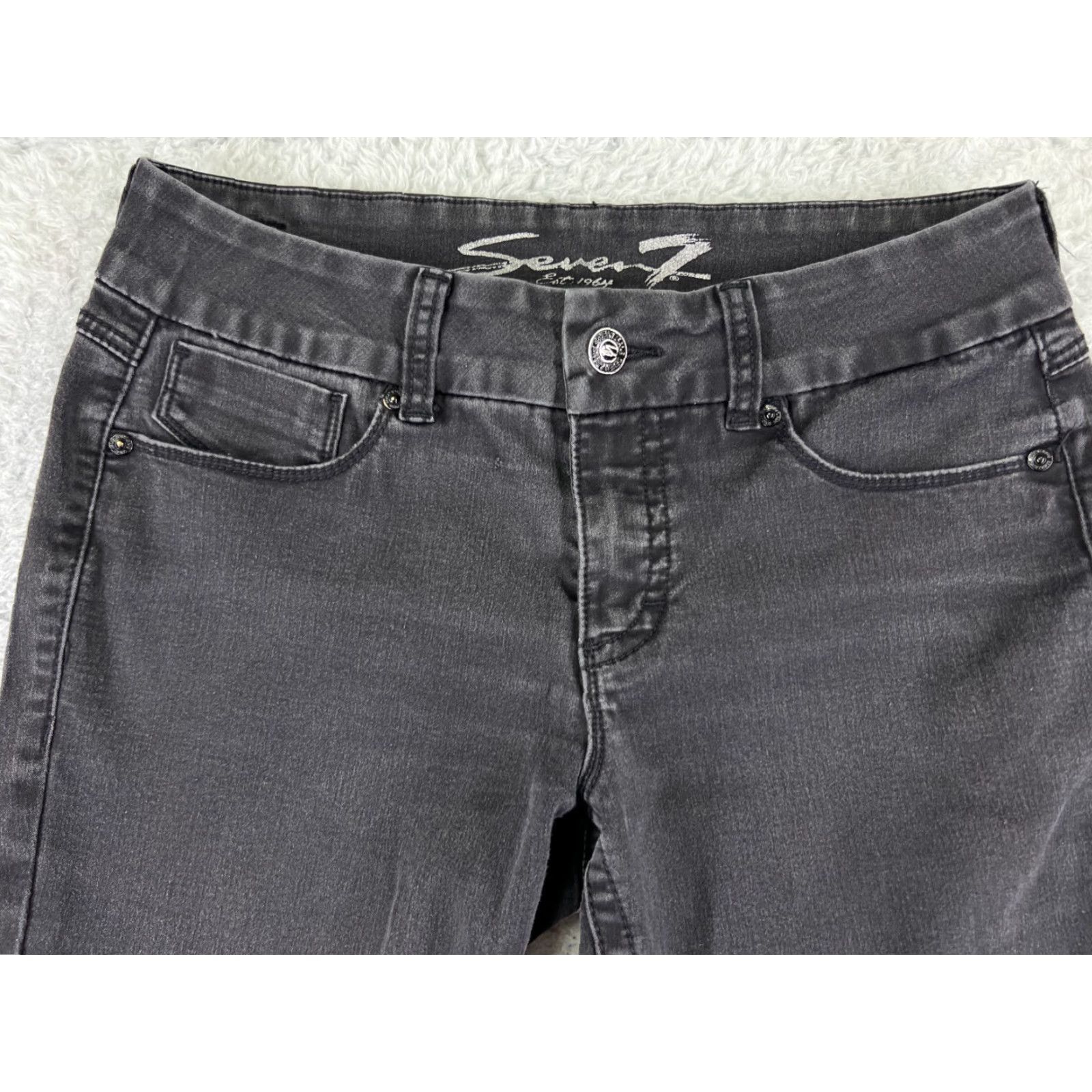 Vintage Vintage Seven7 Women's Skinny Jeans 12 Black Denim Mid Rise Embroidered Cotton Blend Size 34" / US 12 / IT 48 - 7 Thumbnail