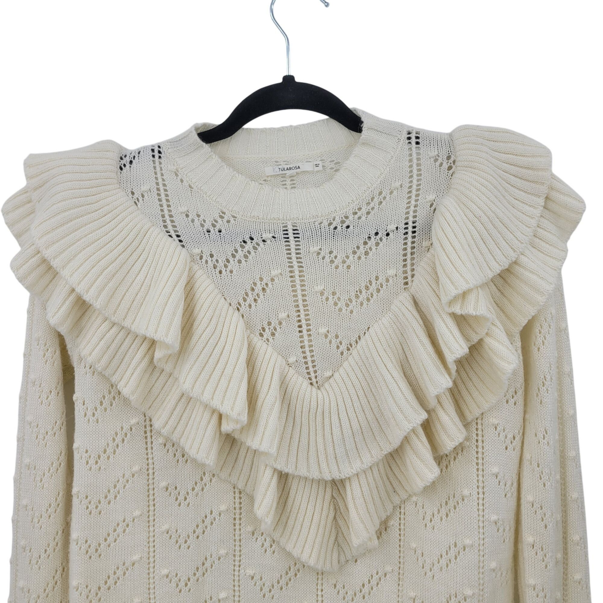 Designer Tularosa Womens Ivory Ruffle Knit Sweater S Wool Bell Sleeve Size S / US 4 / IT 40 - 5 Thumbnail