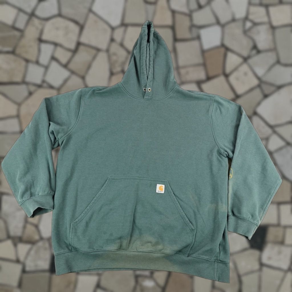 Carhartt Hoodie Mens 2XL XXL Teal Loose Fit Midweight Sleeve Logo Sweatshirt
