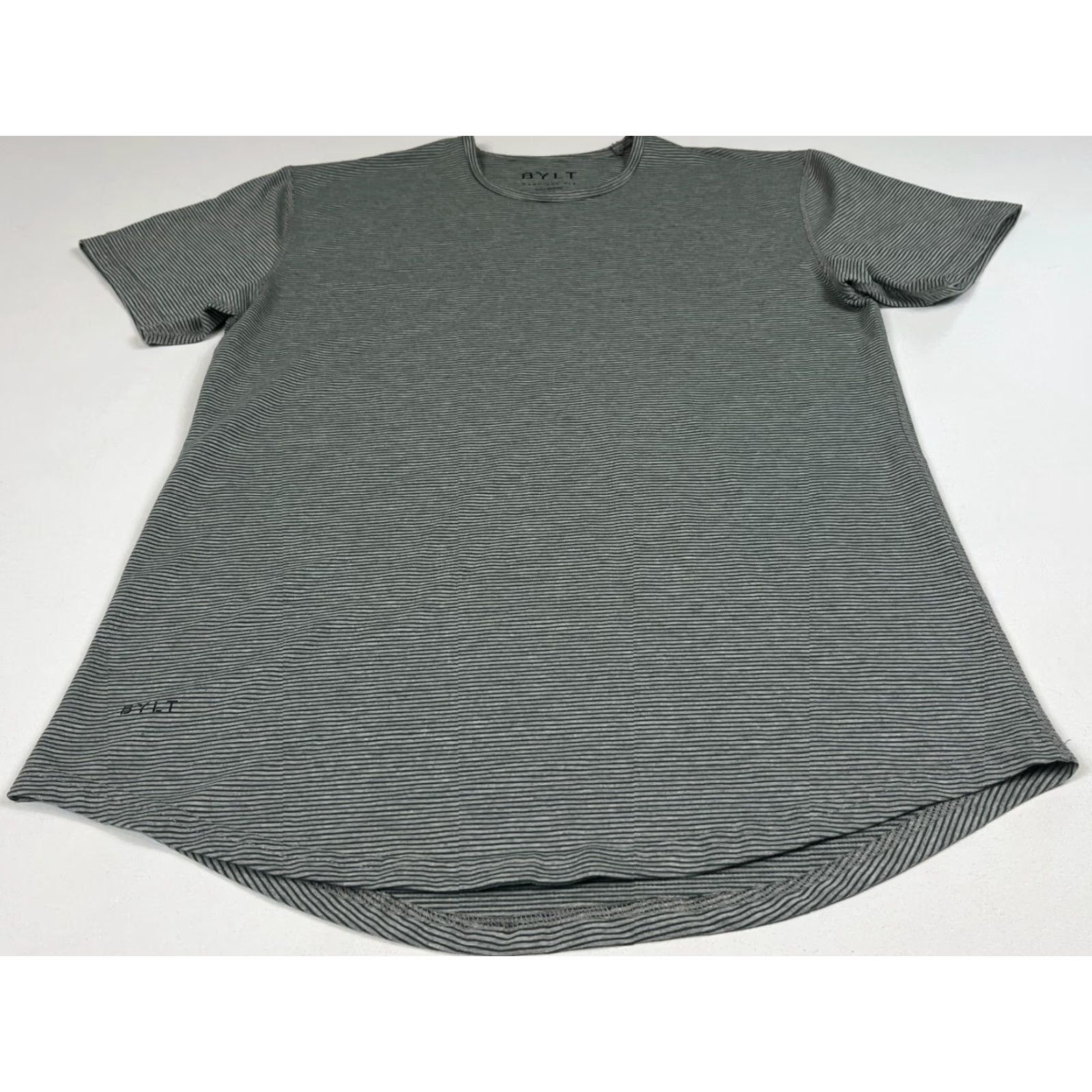 Vintage BYLT Men’s Drop Cut Short Sleeve Tee Striped Sz M Shirt Athletic Gray Size US 31 - 3 Thumbnail
