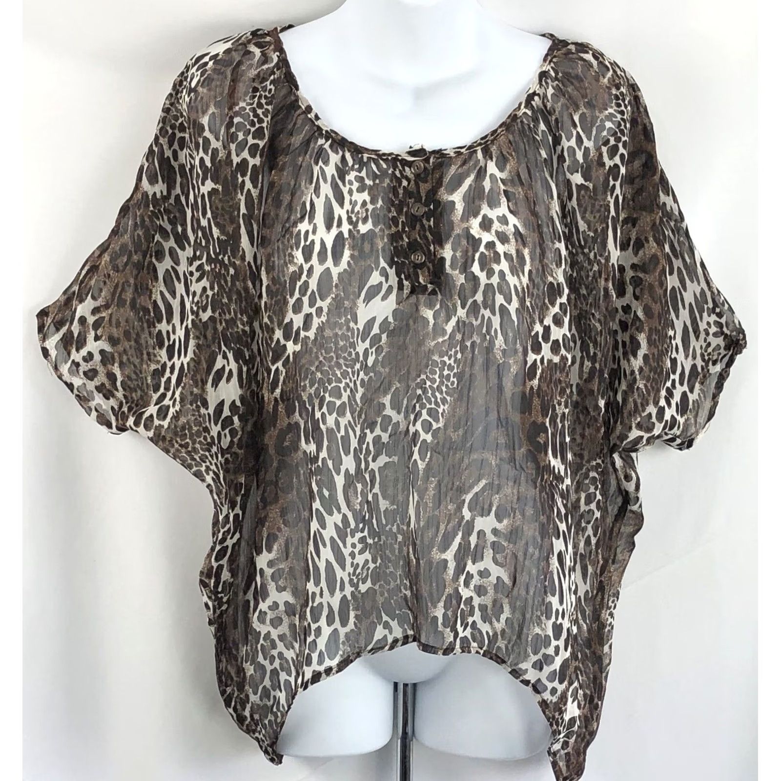 Vintage Rachael & Chloe Blouse Shirt M Brown Leopard Dolman 90s Glam Vintage No Size M / US 6-8 / IT 42-44 - 5 Thumbnail