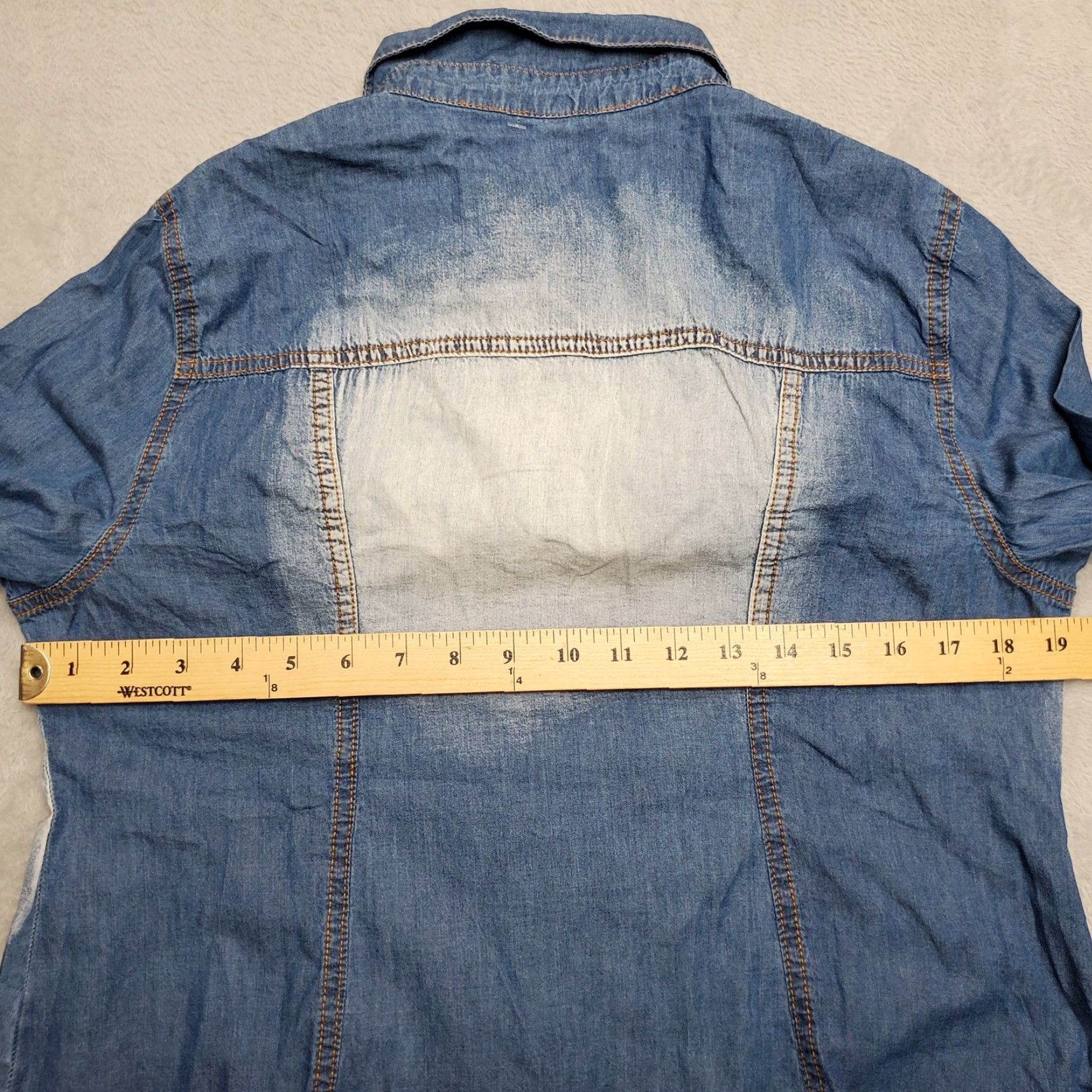 Denime VINTAGE Denim Acid Wash Shirt Women XL Blue 100% Cotton Long Sleeve Pearl Snap Size XL / US 12-14 / IT 48-50 - 8 Thumbnail