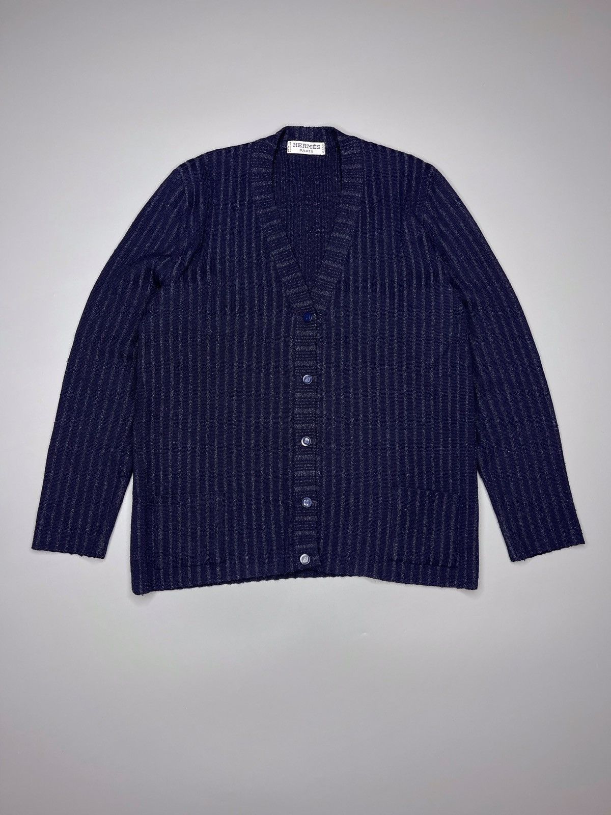 image of Vintage Hermes Wool Sweater Cardigan Knitwear in Dark Blue, Men's (Size Small)