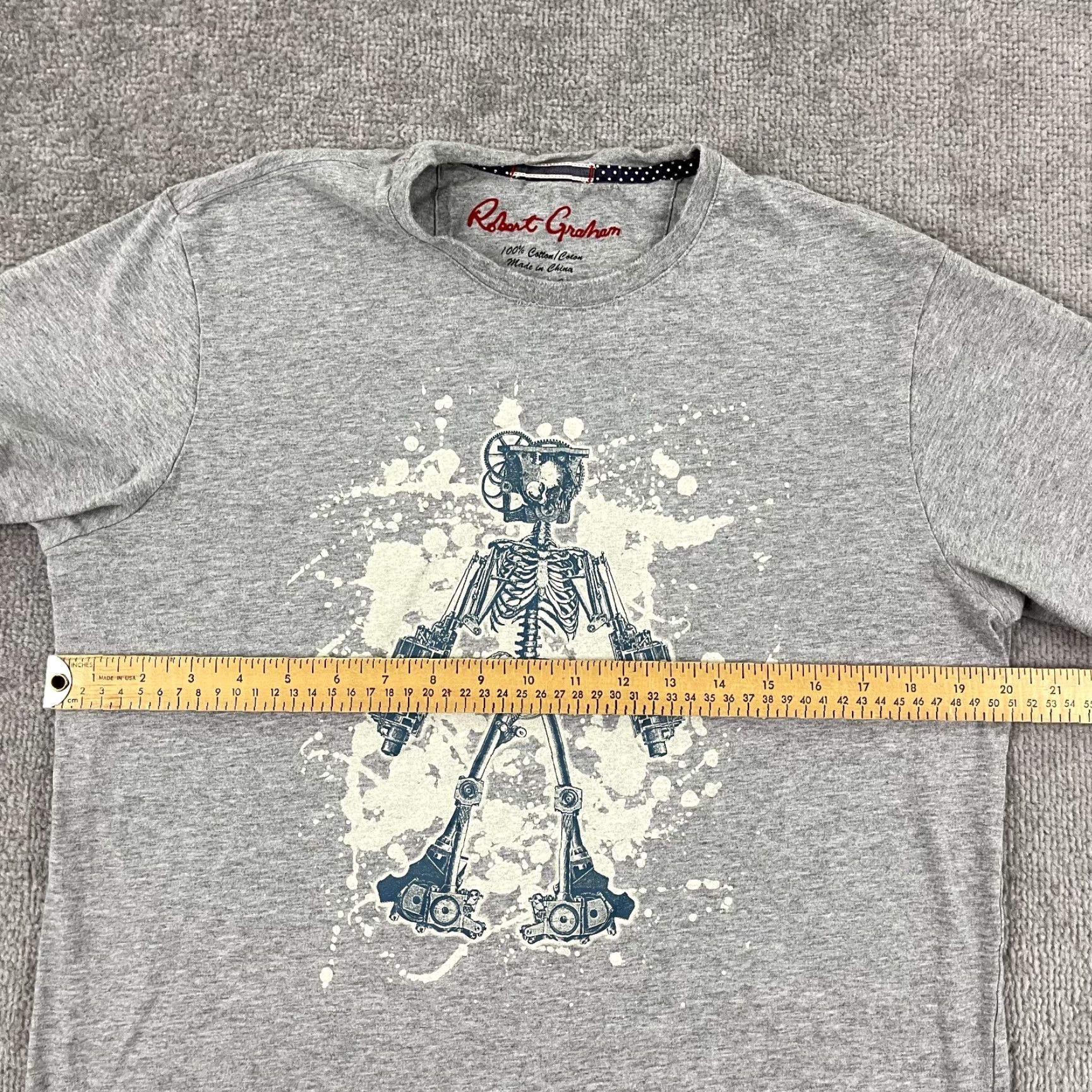 Robert Graham VINTAGE Robert Graham Men's T-Shirt Short Sleeve Crew Neck Graphic Print Skeleton Robot Heather Gray Size M All Seasons Size US M / EU 48-50 / 2 - 5 Thumbnail