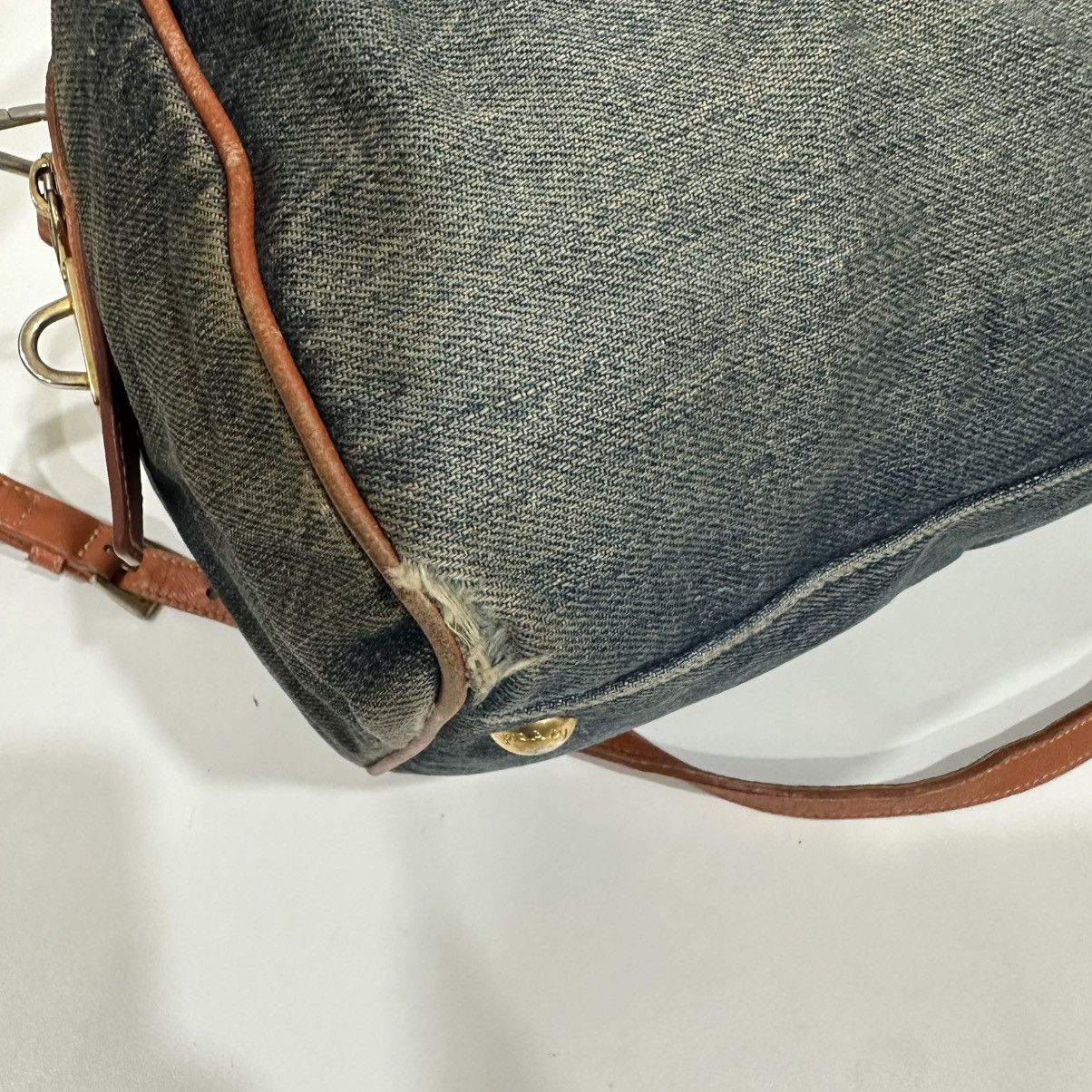 Prada PRADA DISTRESSED DENIM BAULETTO 2 WAY BOSTON BAG Size ONE SIZE - 8 Thumbnail