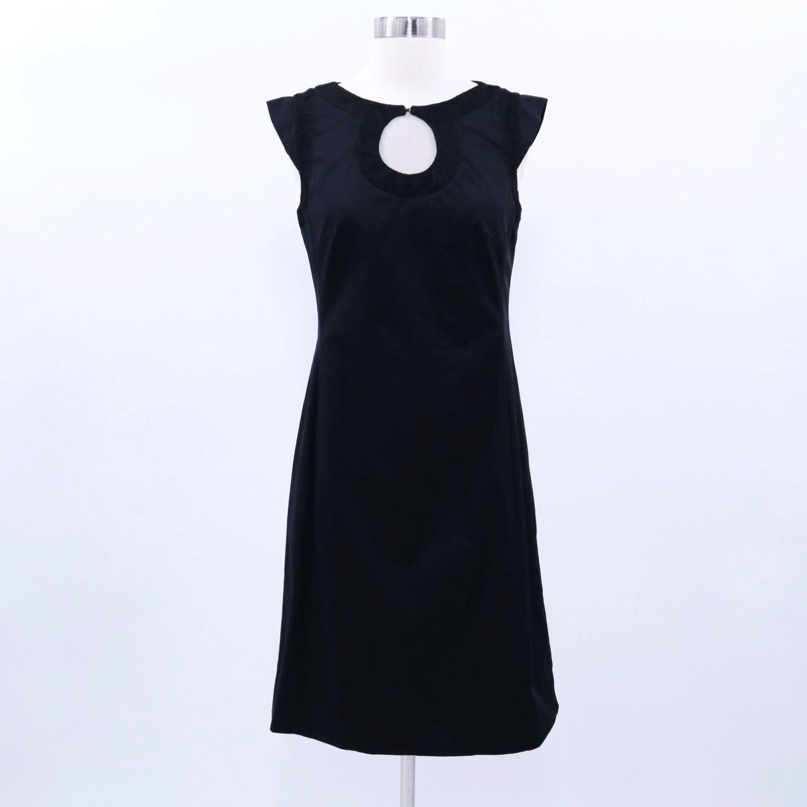 image of Piazza Sempione A-Line Dress Womens Us 4 It 42 Black Keyhole Neck Cap Sleeves in White (Size Small)