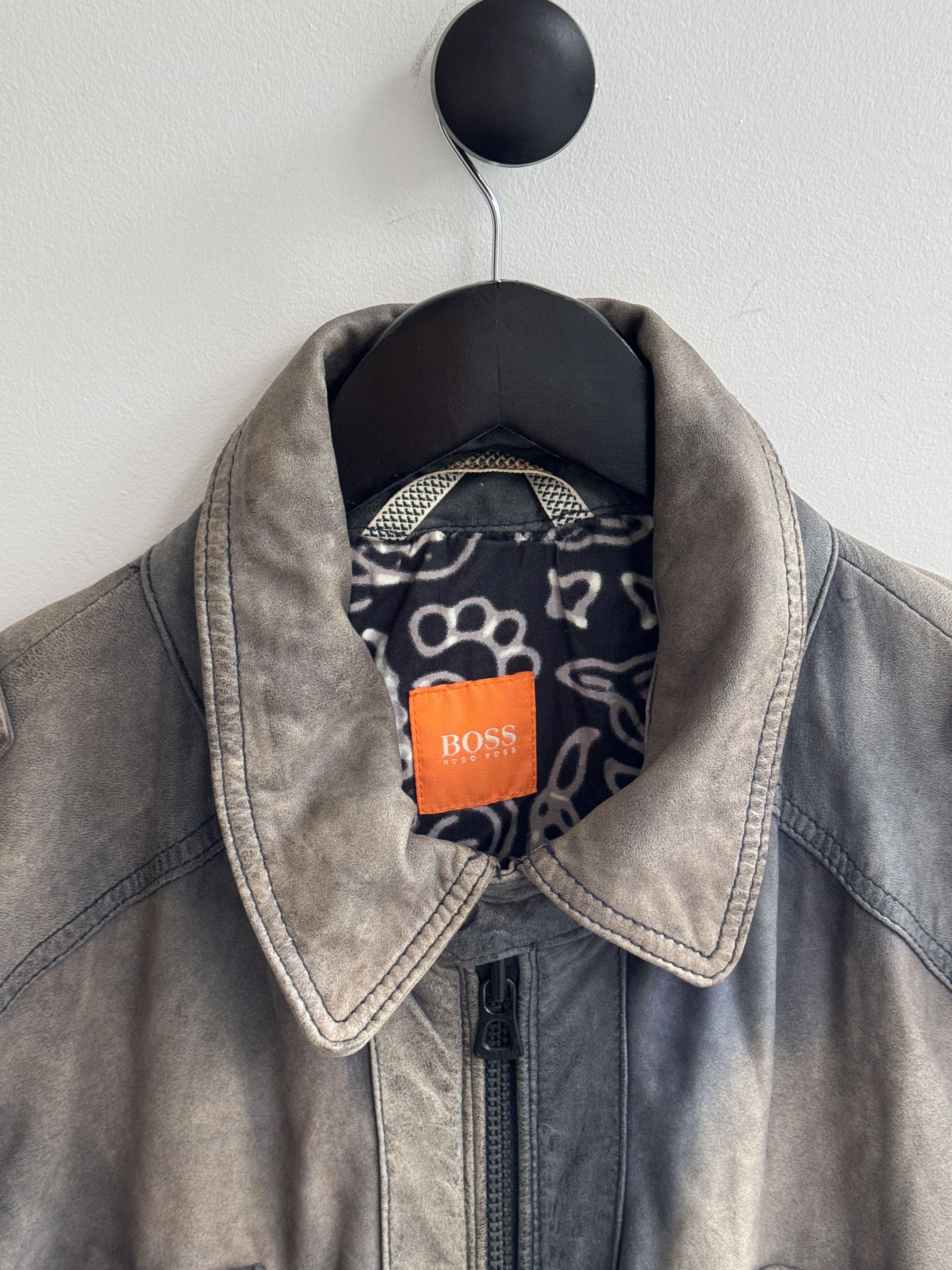 Hugo Boss Hugo Boss Gray Leather Jacket Size US L / EU 52-54 / 3 - 8 Thumbnail