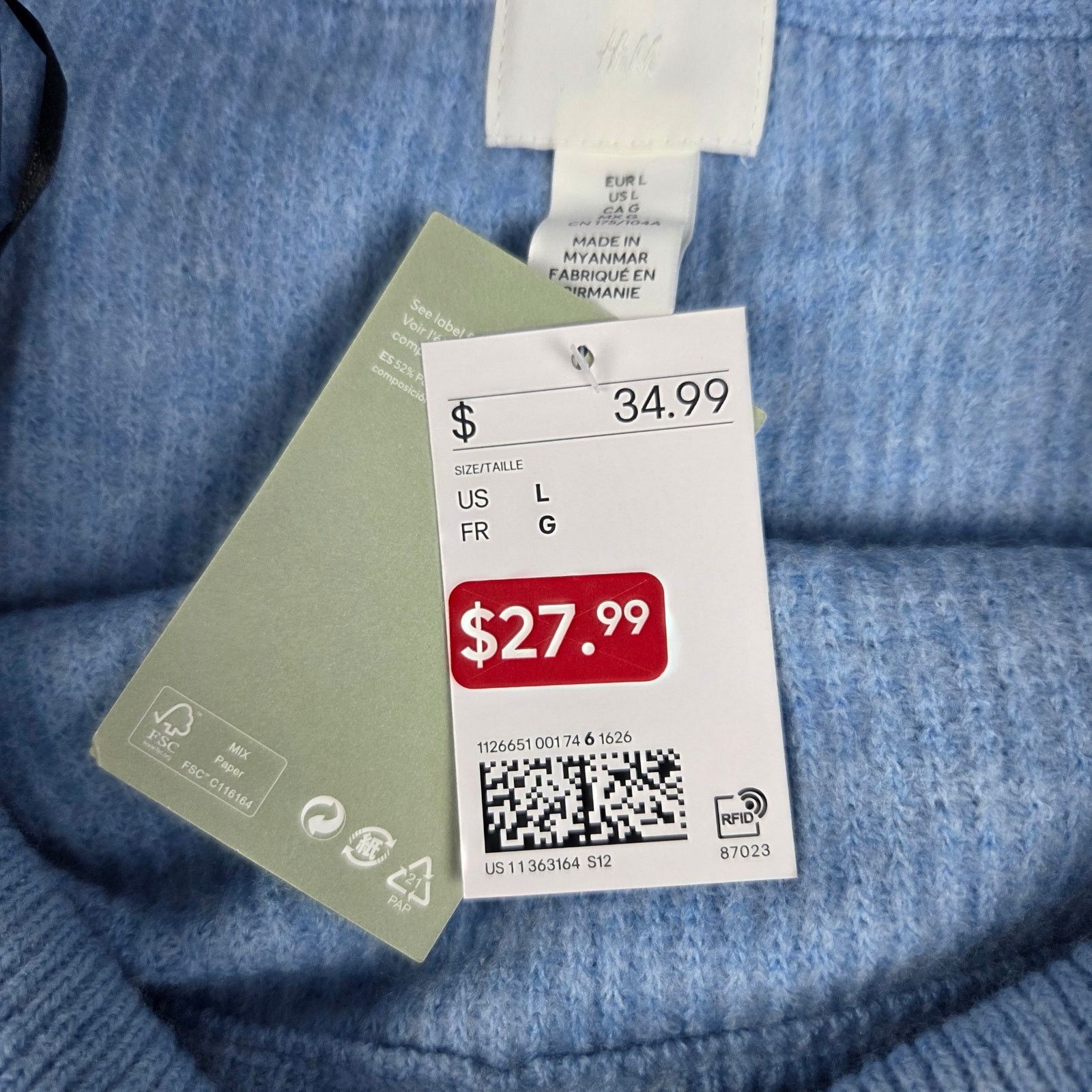 H&M H&M Large Blue Sweater Dress Versatile Cowl Neck Size L / US 10 / IT 46 - 7 Thumbnail