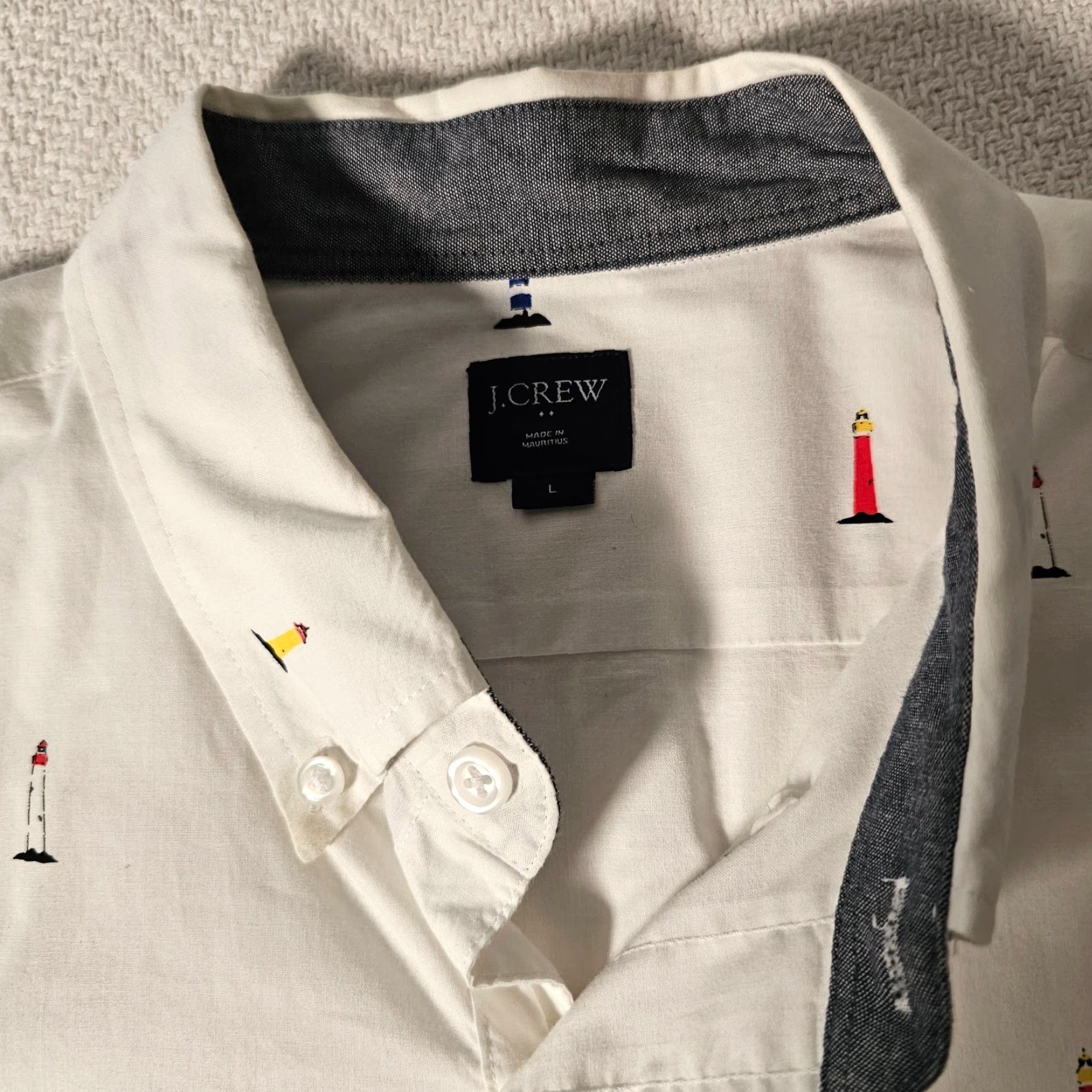 J.Crew J.Crew Mens Large Short Sleeve Button Up Shirt Light House Logo Colorful Preppy Logo All Over Print White Cotton Button-Up Casual Mens L Size US L / EU 52-54 / 3 - 2 Thumbnail