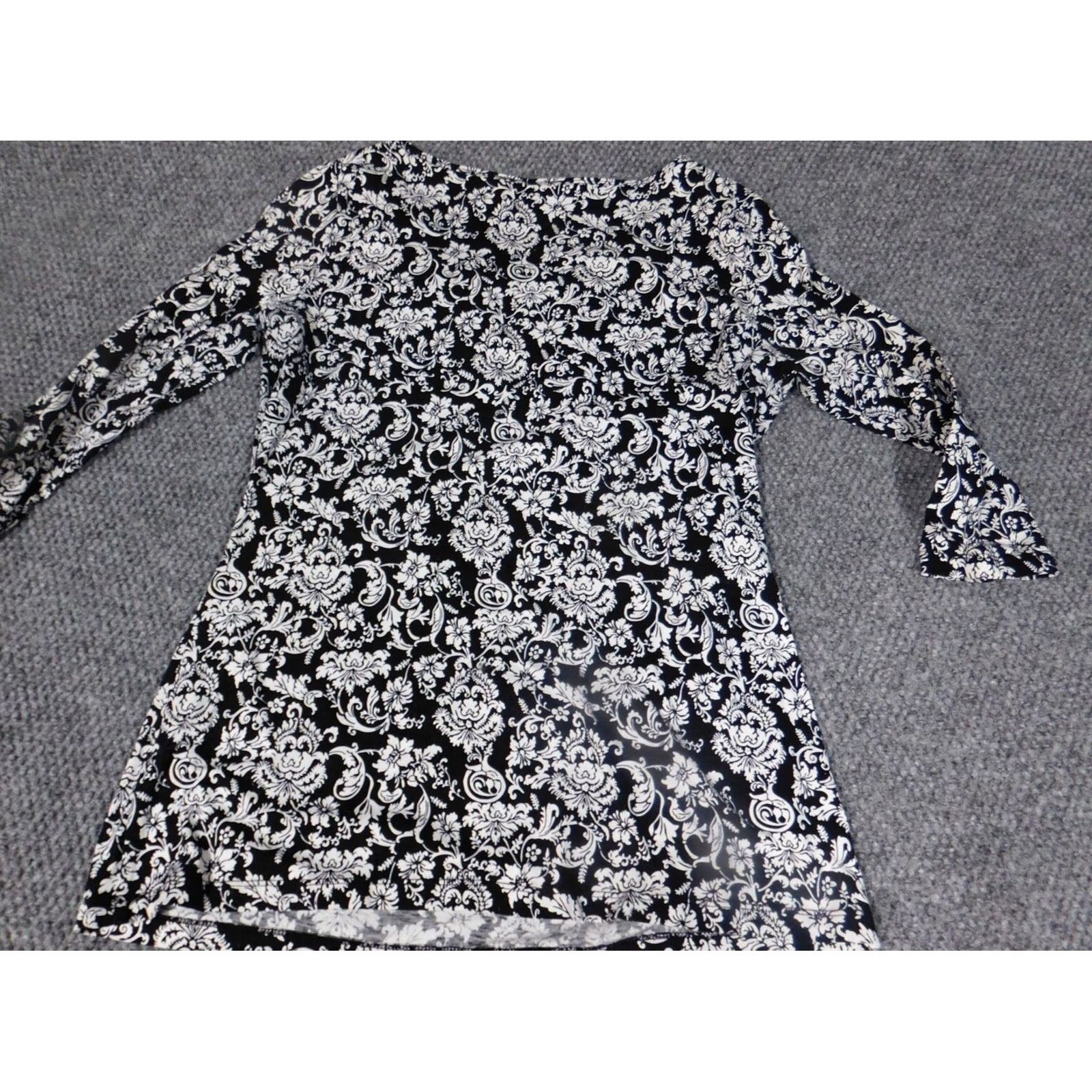 Vintage Spiegel Blouse Womens L Black Floral Round Neck Long Sleeve Pullover Cotton Rayon Bell Sleeve Ruffle Casual Basic Classic Stretch Size L / US 10 / IT 46 - 6 Thumbnail