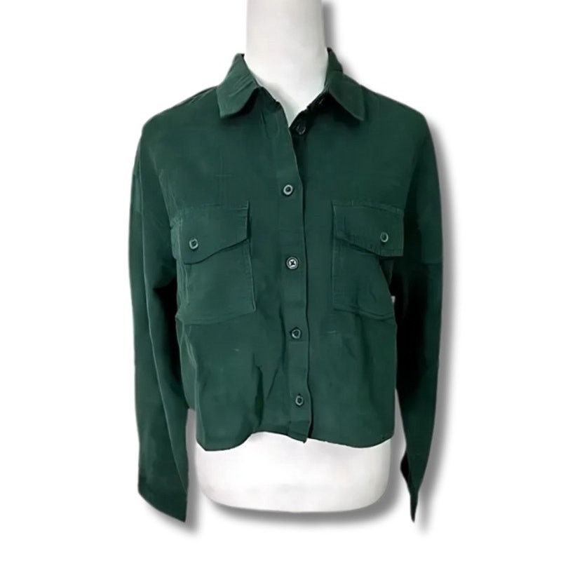 BP. BP Crop Shirt Jacket Button-Up Corduroy Green Women's M NWT Size M / US 6-8 / IT 42-44 - 2 Thumbnail