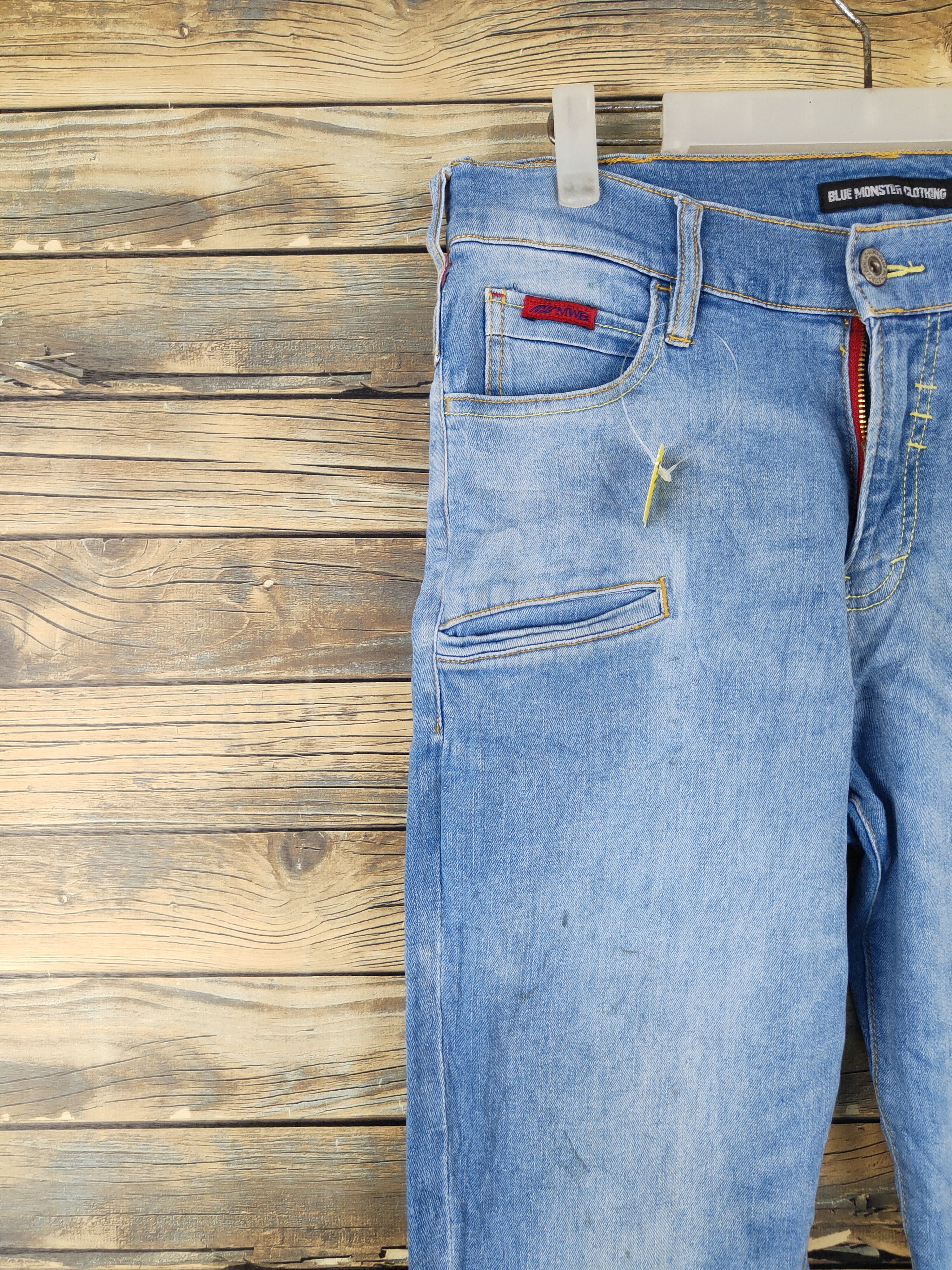 Japanese Brand Blue Monster Blue Distressed Ripped Jeans #W1951 Size US 32 / EU 48 - 4 Thumbnail