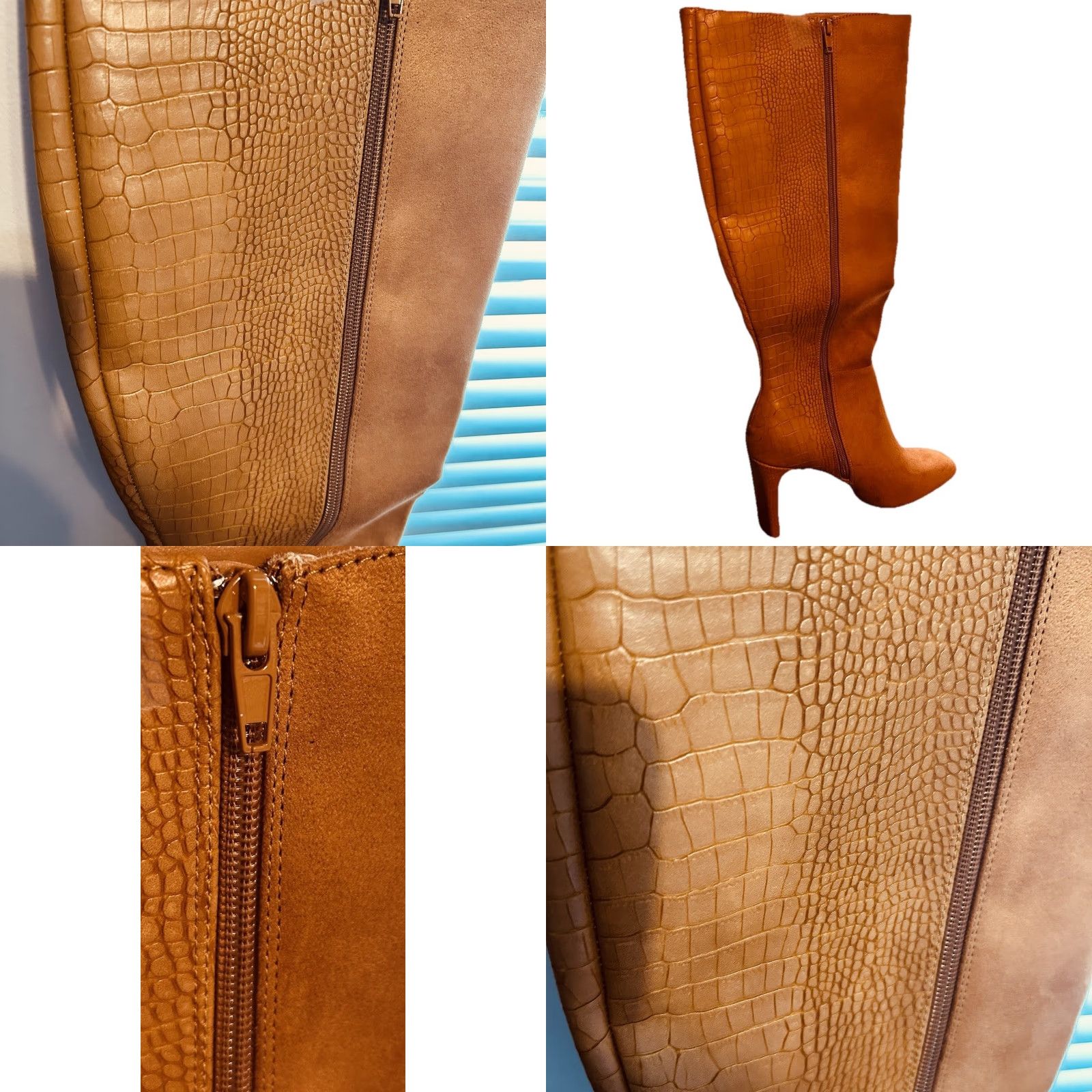 Vintage VINTAGE? No — Knee High Boots Women 7.5 Brown Faux Snake Skin Sued Side Zipper High Heel Block Western Amazon Boots Size US 8 / IT 38 - 8 Thumbnail