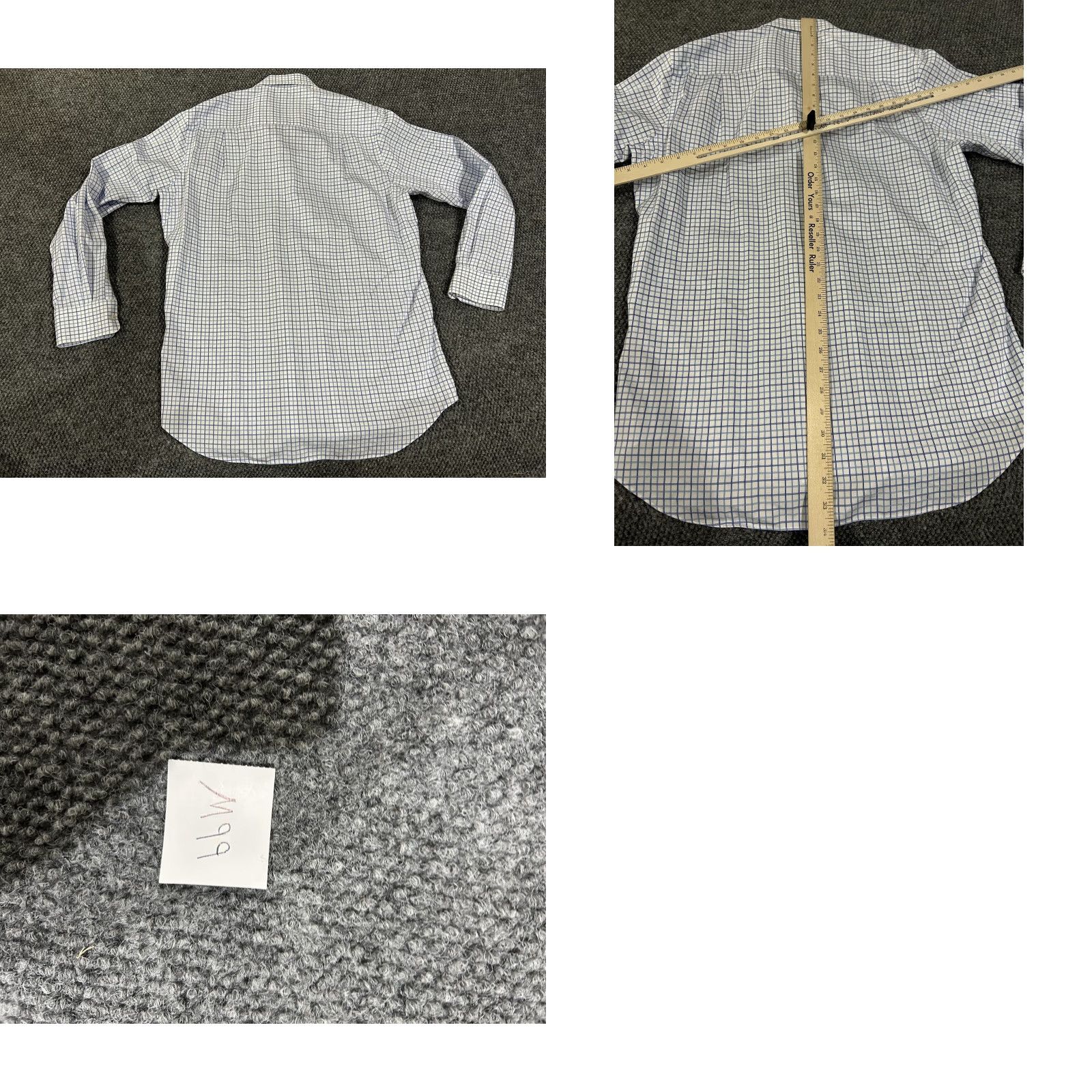 VINTAGE David Donahue Shirt Mens 17 34/35 White Blue Check Trim Fit Dress  Button Down
