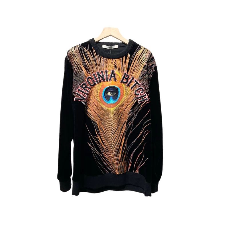 Givenchy Givenchy Black Velvet Feather Printed Sweatshirt Size US M / EU 48-50 / 2 - 1 Thumbnail