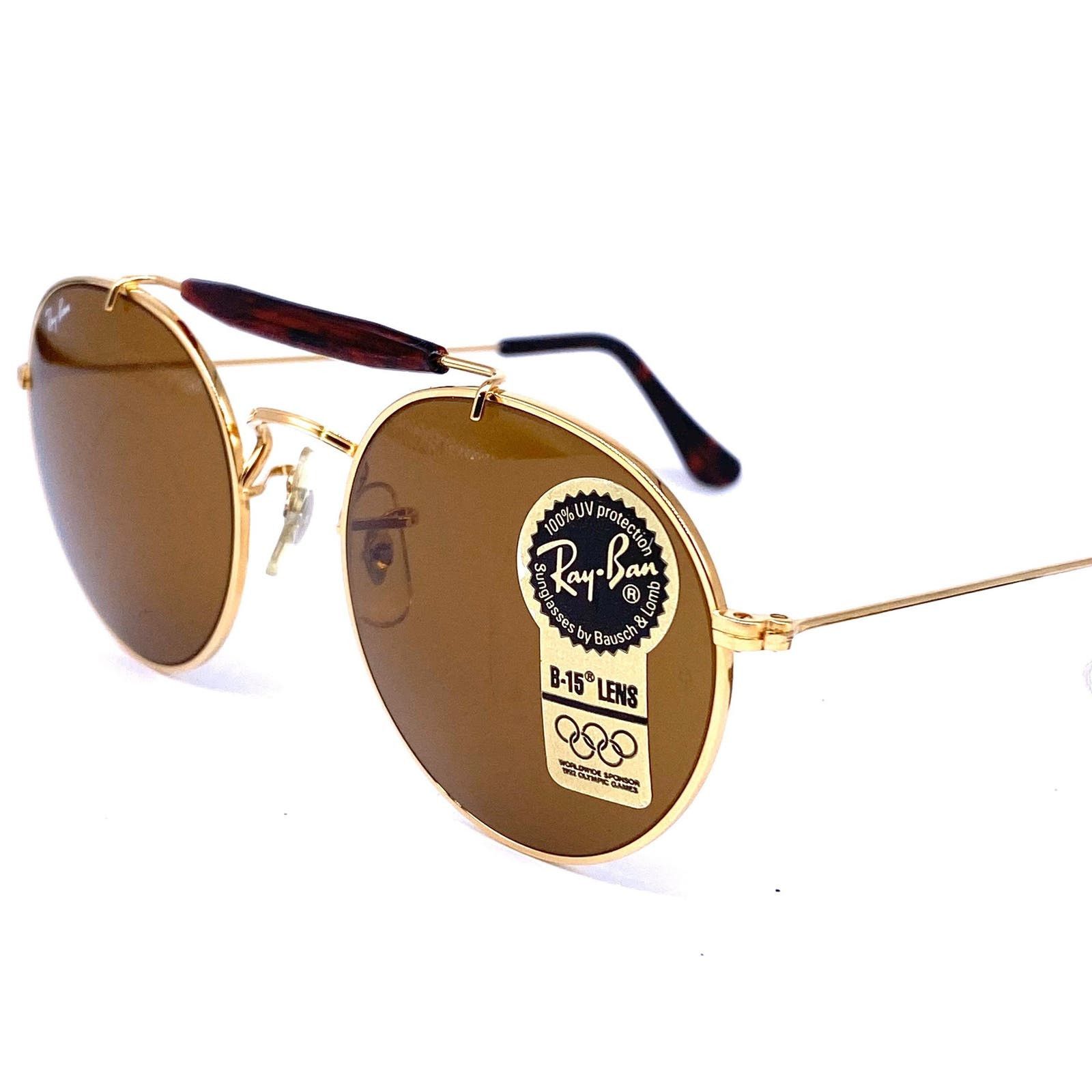 image of Rayban B E L Round Aviator Occhiali Da Sole Placcati Oro Nos in Brown, Men's