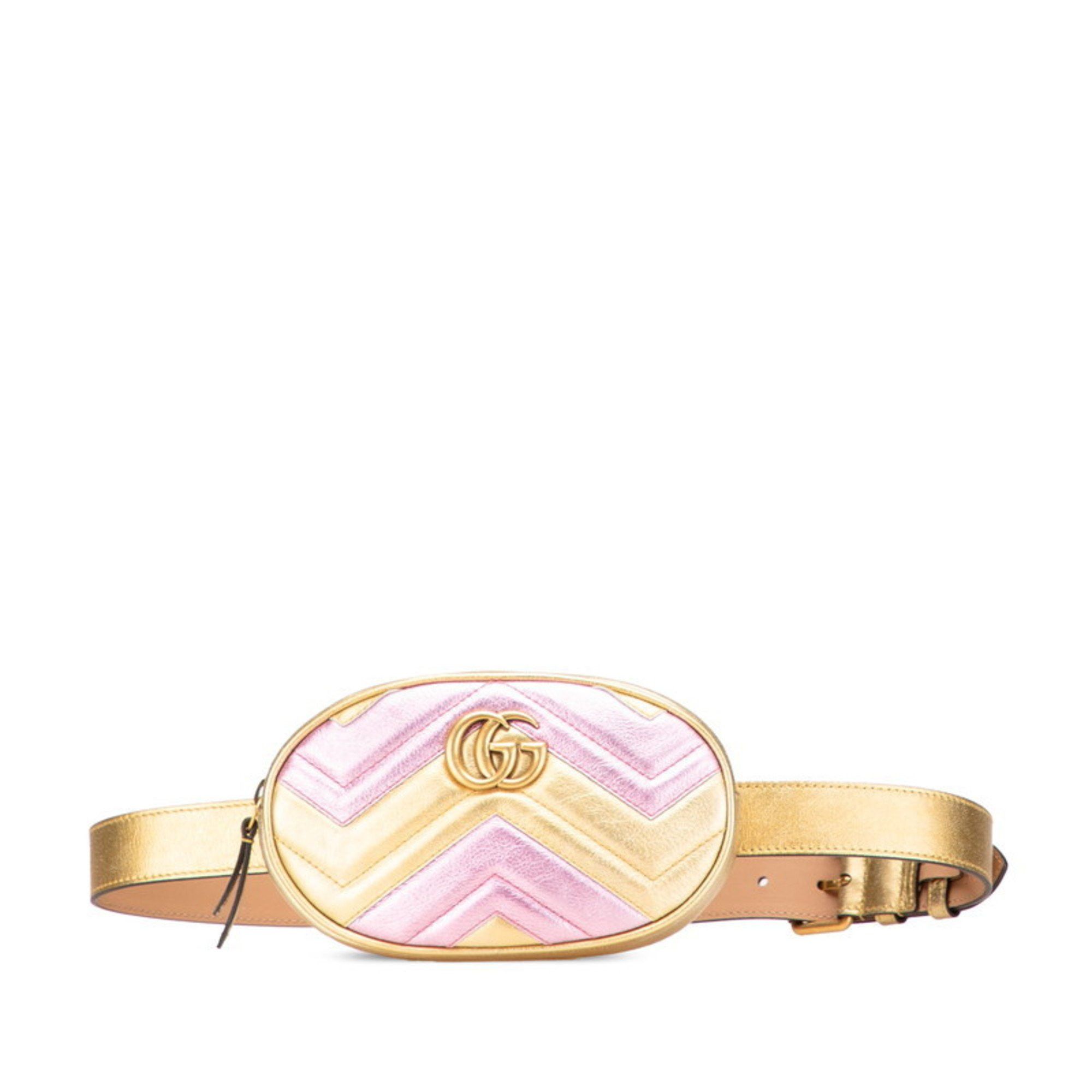 Gucci GG Marmont Waist Bag/Body Bag 476434 Gold and Pink Leather