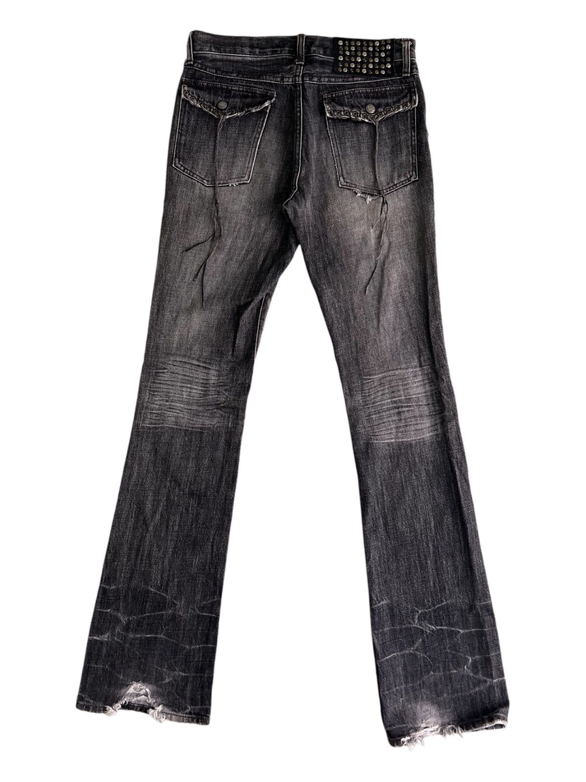If Six Was Nine Y2K Super Flare Schlüssel Leather Lace Edge Dirty Mud Jeans Size US 29 - 2 Thumbnail