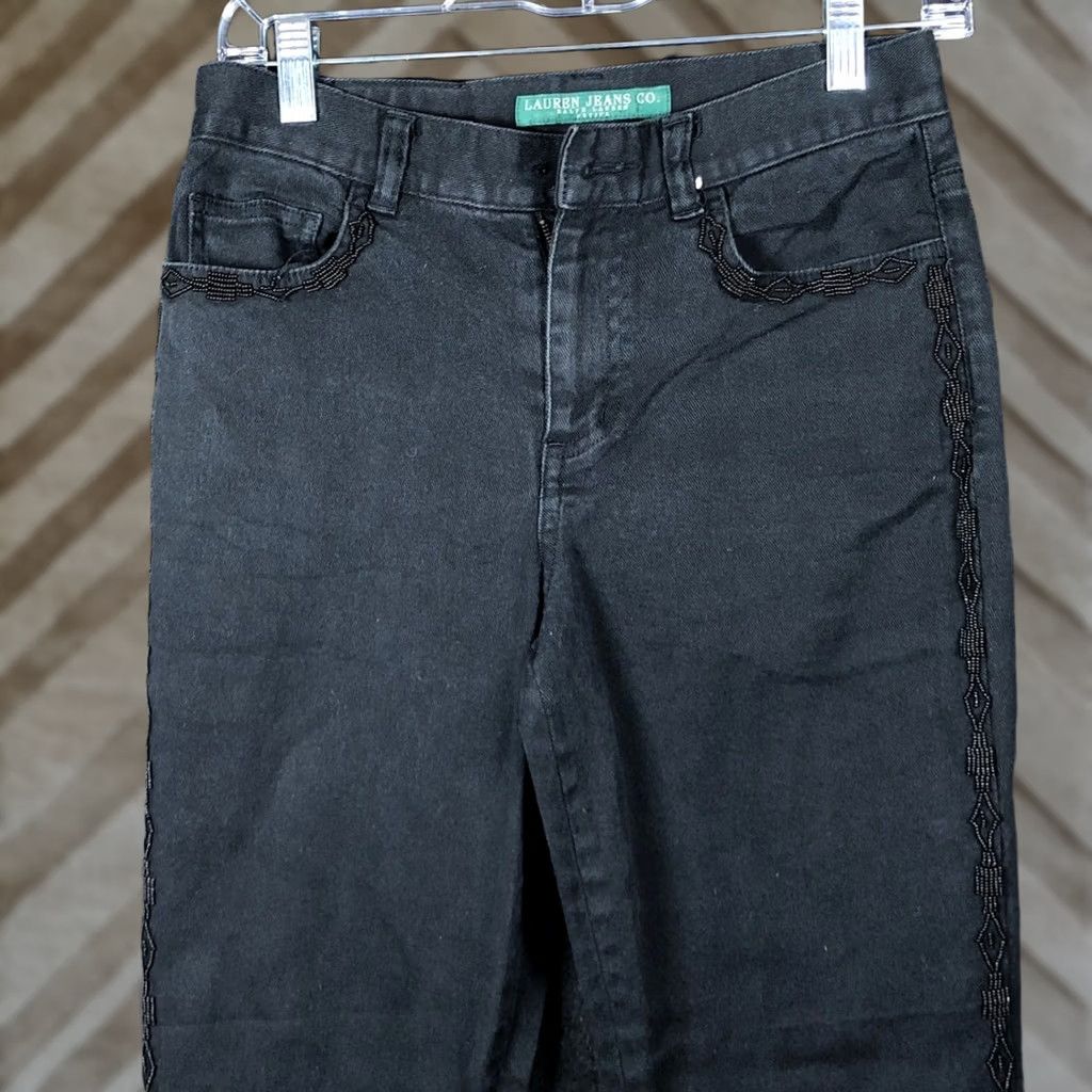 Ralph Lauren Ralph Lauren Jeans Black Denim Petite Mid Rise Straight Beaded Accents 2P Womens Petite Jeans Beaded Accents 2P Size 28" / US 6 / IT 42 - 1 Thumbnail