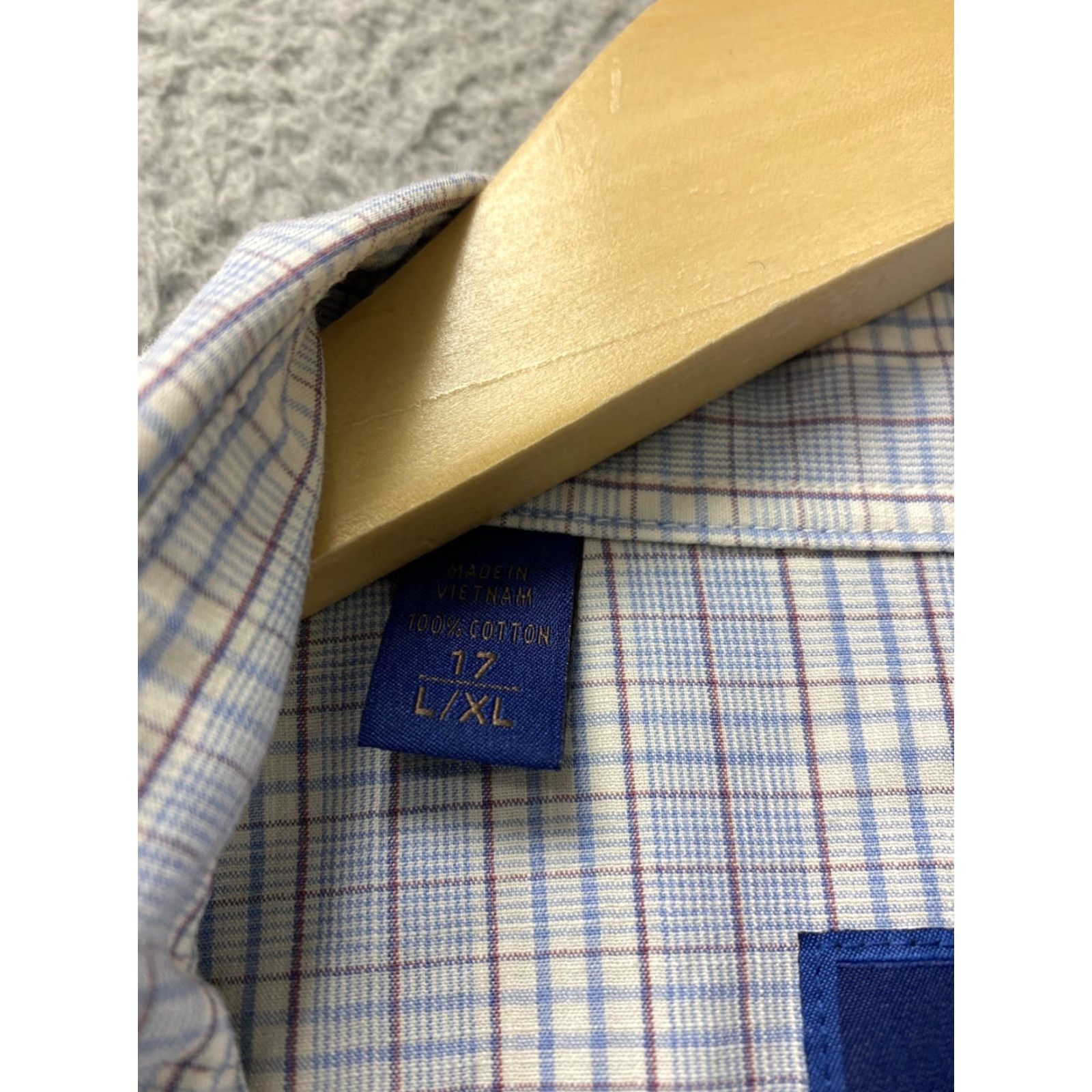 David Donahue VINTAGE David Donahue Dress Shirt Men 17 Blue Gingham Formal Business Casual Classic Fit Size 46R - 4 Thumbnail