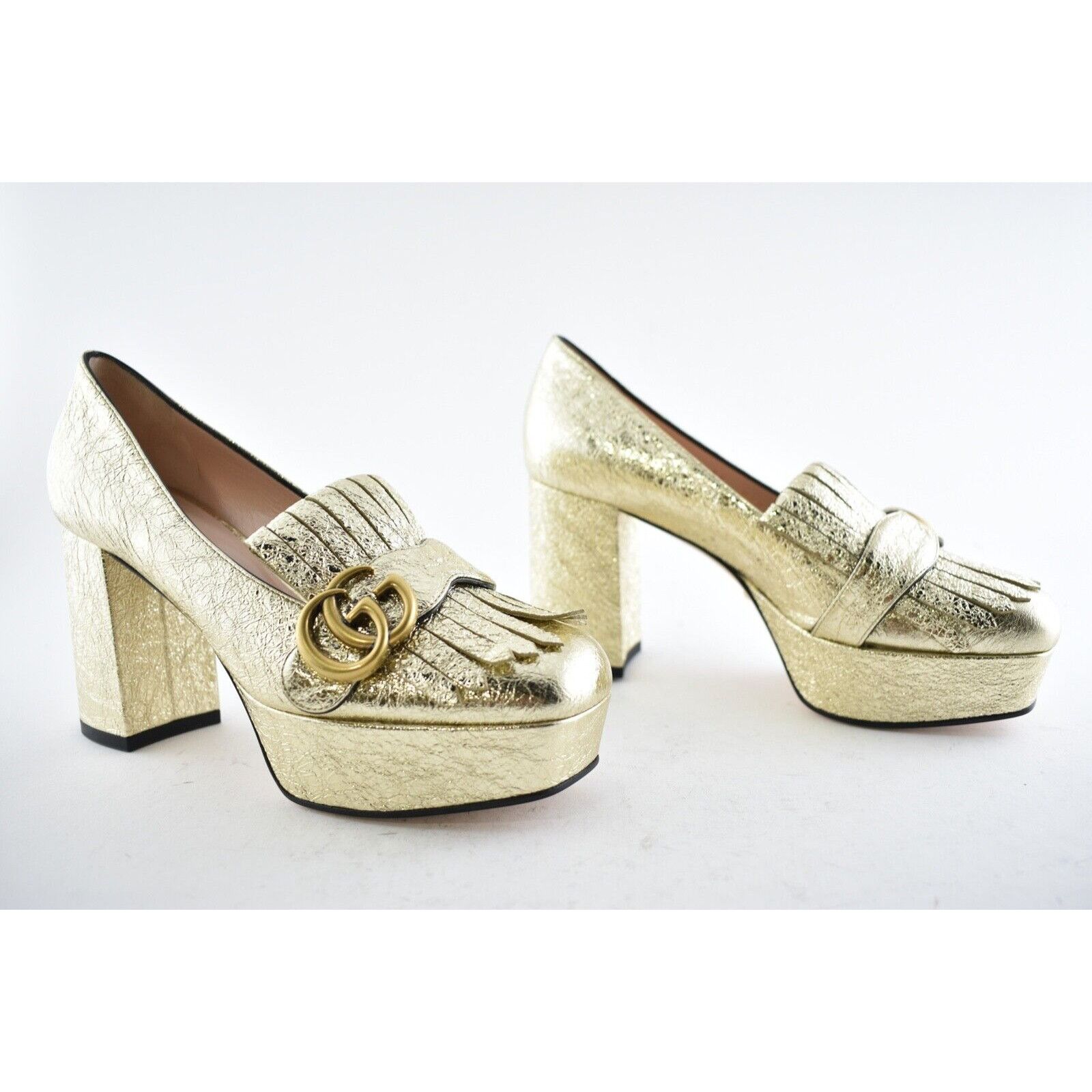 Gucci Marmont Platform Platino Block Heel Mule Loafer Pump 36 Size US 6 / IT 36 - 4 Thumbnail