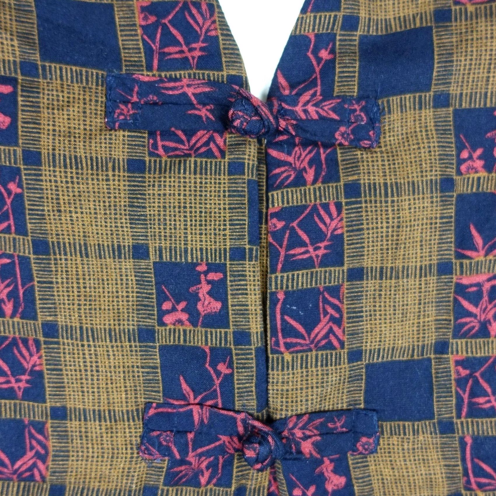 Vintage VINTAGE R J Stevens Dress Womens 8 Brown Navy Floral Maxi Asian Teacher Costume Size M / US 6-8 / IT 42-44 - 4 Thumbnail
