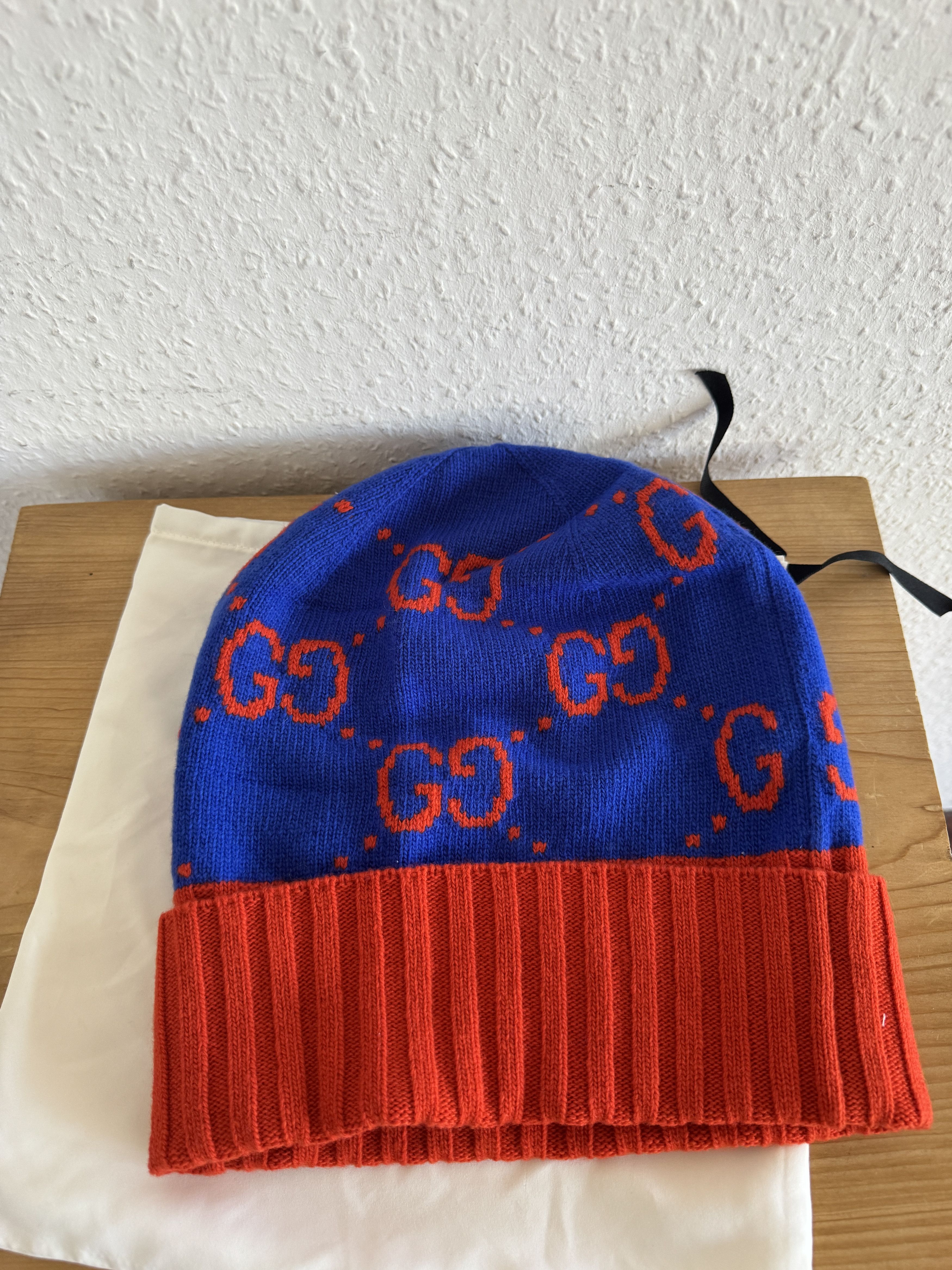 Gucci GUCCI Orange/Blue Wool GG Beanie Size ONE SIZE - 2 Thumbnail