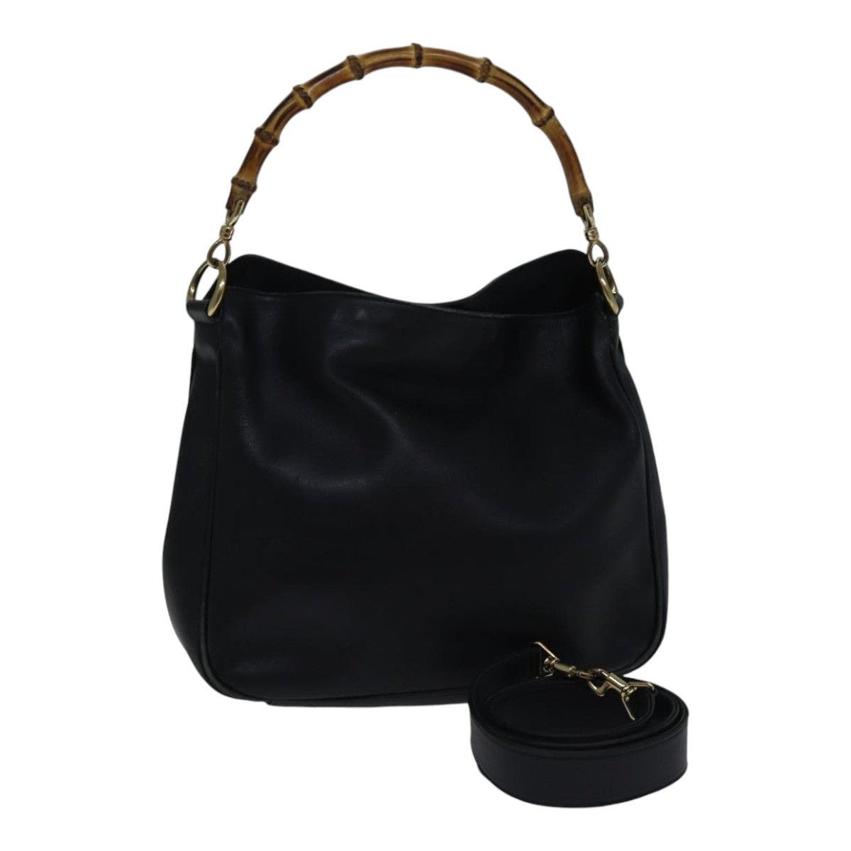 GUCCI Bamboo Shoulder Bag Leather Black Gold 001 1638 001