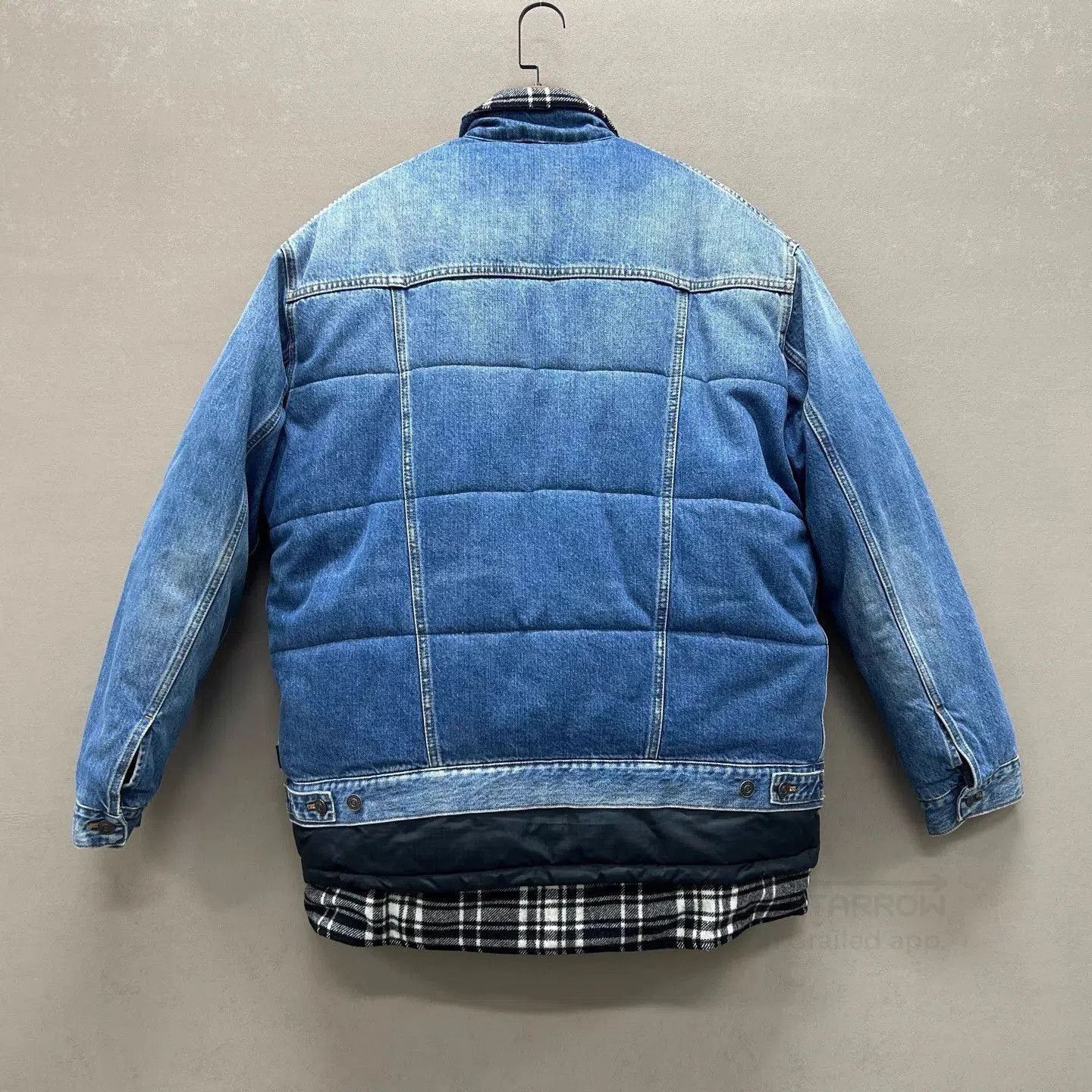 Balenciaga Blue Quilted Denim Jacket with Plaid Trim. Size US S / EU 44-46 / 1 - 2 Thumbnail