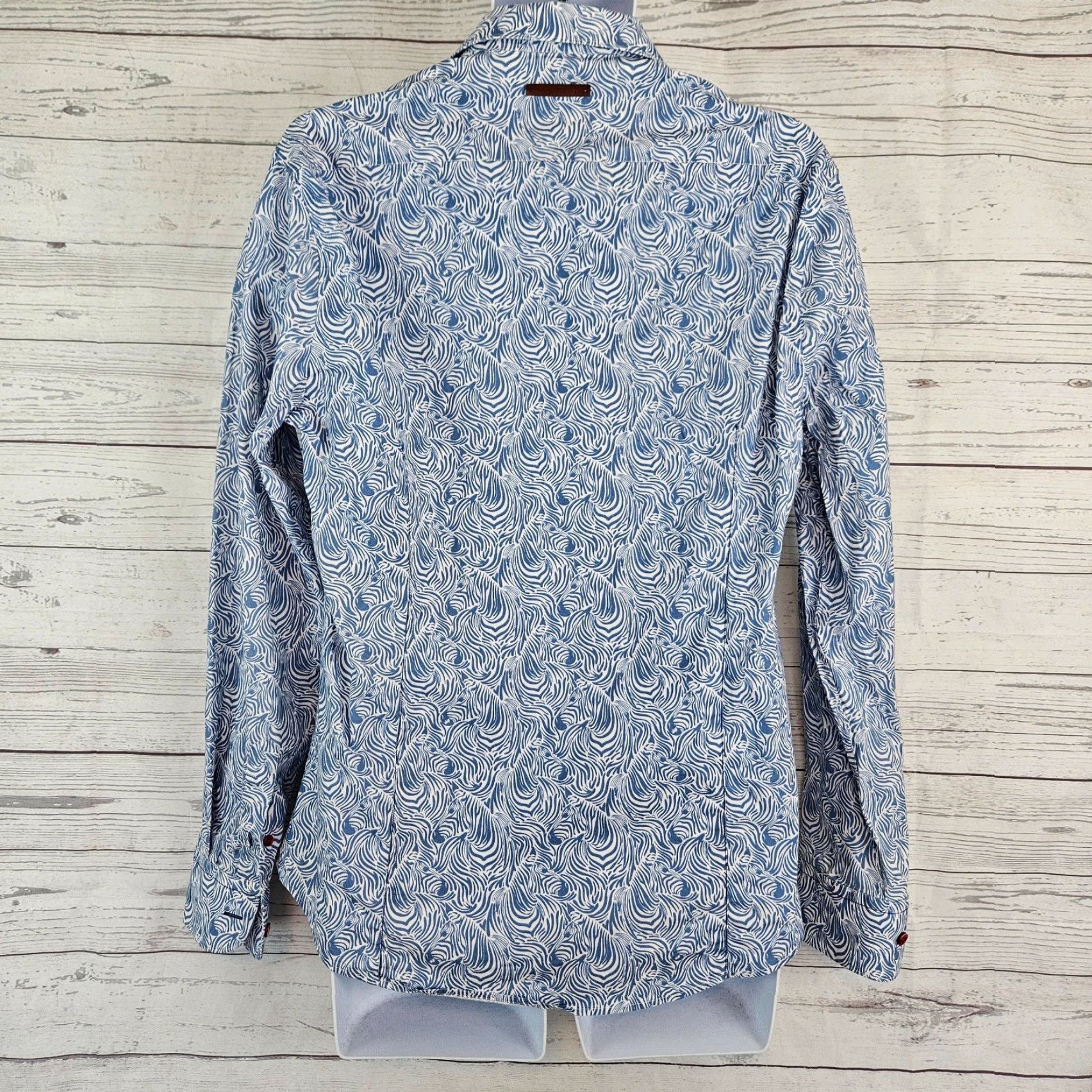 FRED A Fish Named Fred Mens Button Up Shirt Zebra All Over Print Blue Sz M Size US M / EU 48-50 / 2 - 5 Thumbnail