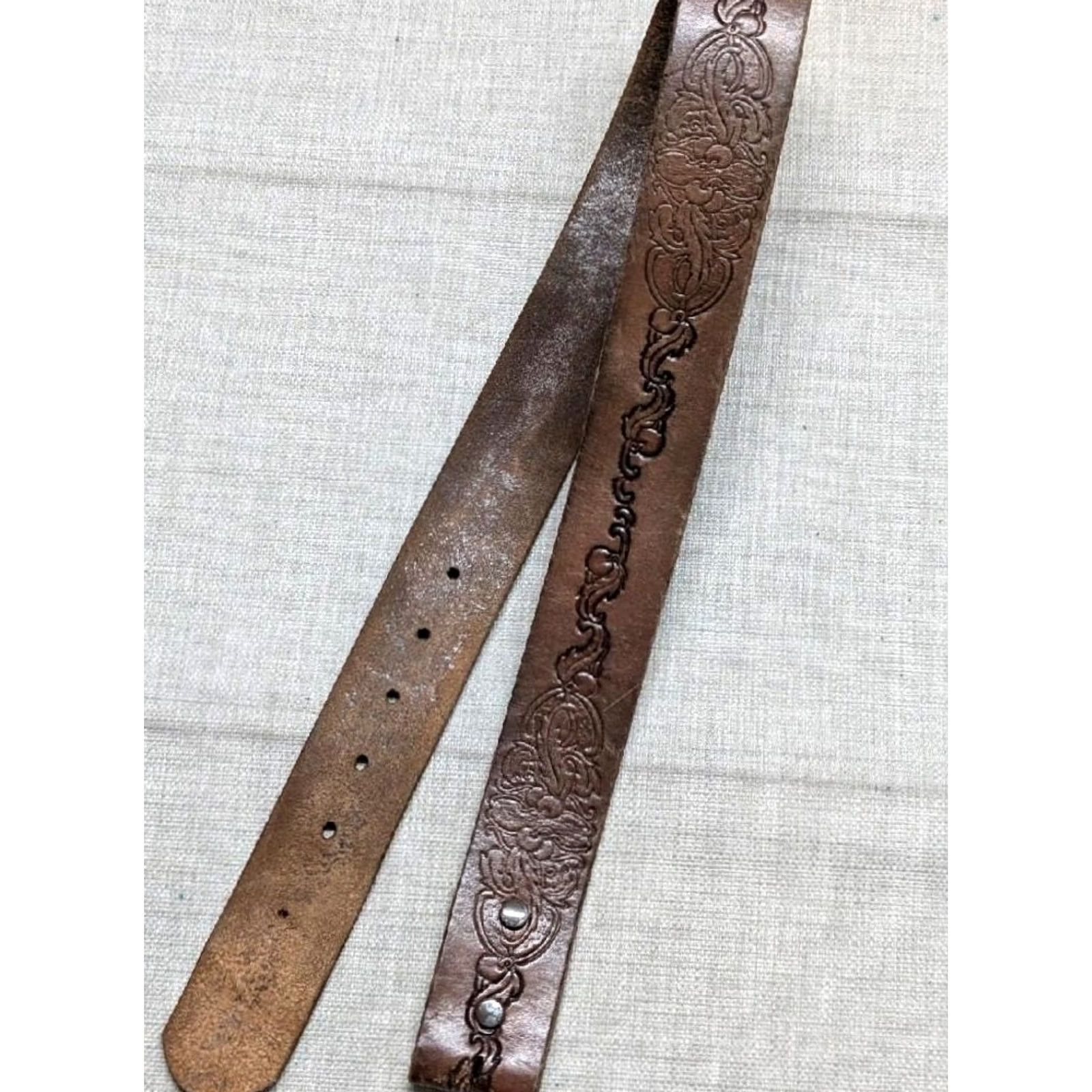 Vintage VINTAGE belt WESTERN brown leather TOOLED handcrafted 30 belt Mens Boho Hippie Southwestern 30/31 Size 30 - 7 Thumbnail
